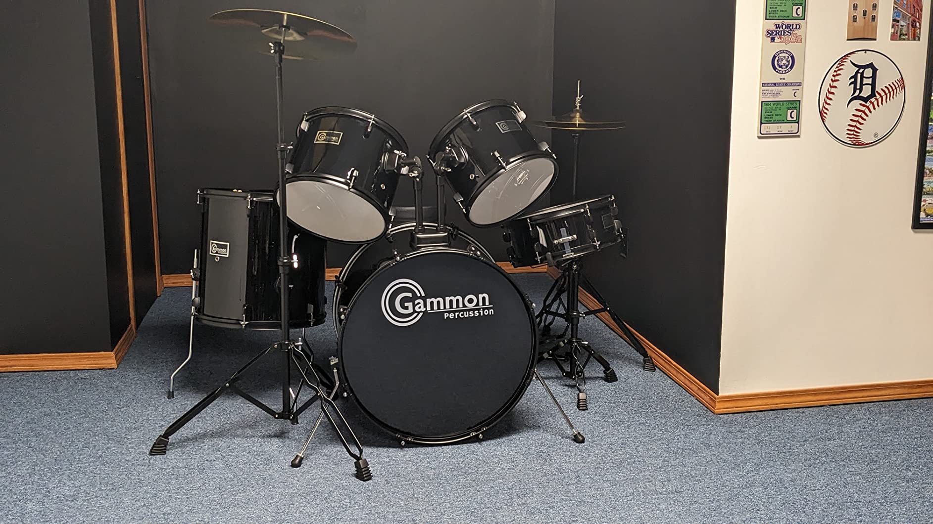 Gammon Percussion Full Size Complete Adult 5-Piece Drum Set with Cymbals, Stands, Stool, and Sticks - Red customer photo 2