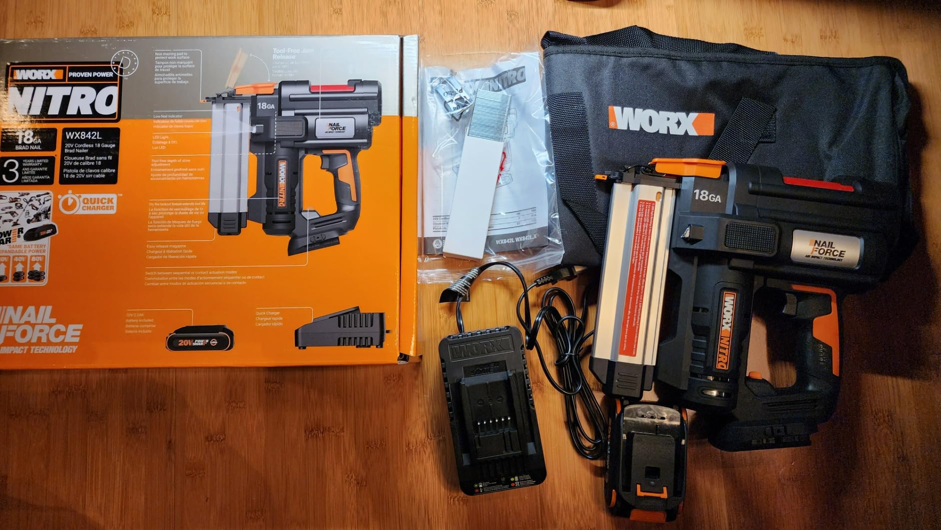 WORX Cordless Brad Nailer, 20V 18GA Nail Gun, WX842L | Up to 2-in Nails and Tool-Free Jam Release for Trimming, Molding and Baseboards, Battery and Charger Included, PowerShare customer photo 1