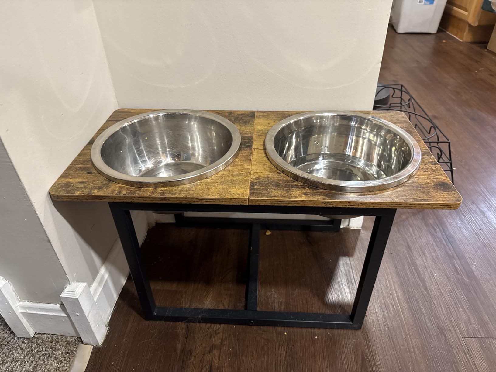 Elevated Dog Bowls for Large Dogs, Raised Dog Bowl Stand with Two X-Large Stainless Steel Bowls for Dogs, 3.5L Capacity, Rustic Brown customer photo 2