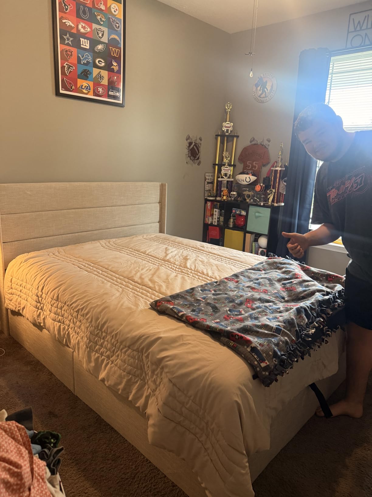 Allewie Queen Size Lift Up Hydraulic Storage Bed Frame Light Beige | Modern Wingback Headboard, Hydraulic Support Storage, No Box Spring Needed customer photo 1