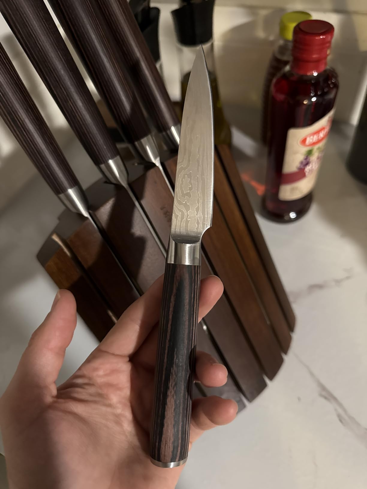 SYOKAMI 2026 Upgrade Kitchen Knife Set, Foldable Magnetic Acacia Wood Block | Japanese Style 7-Piece High Carbon Stainless Steel Chef Knife Set, Full Tang Wood Handle, Damascus Pattern, Ideal for Gift customer photo 1
