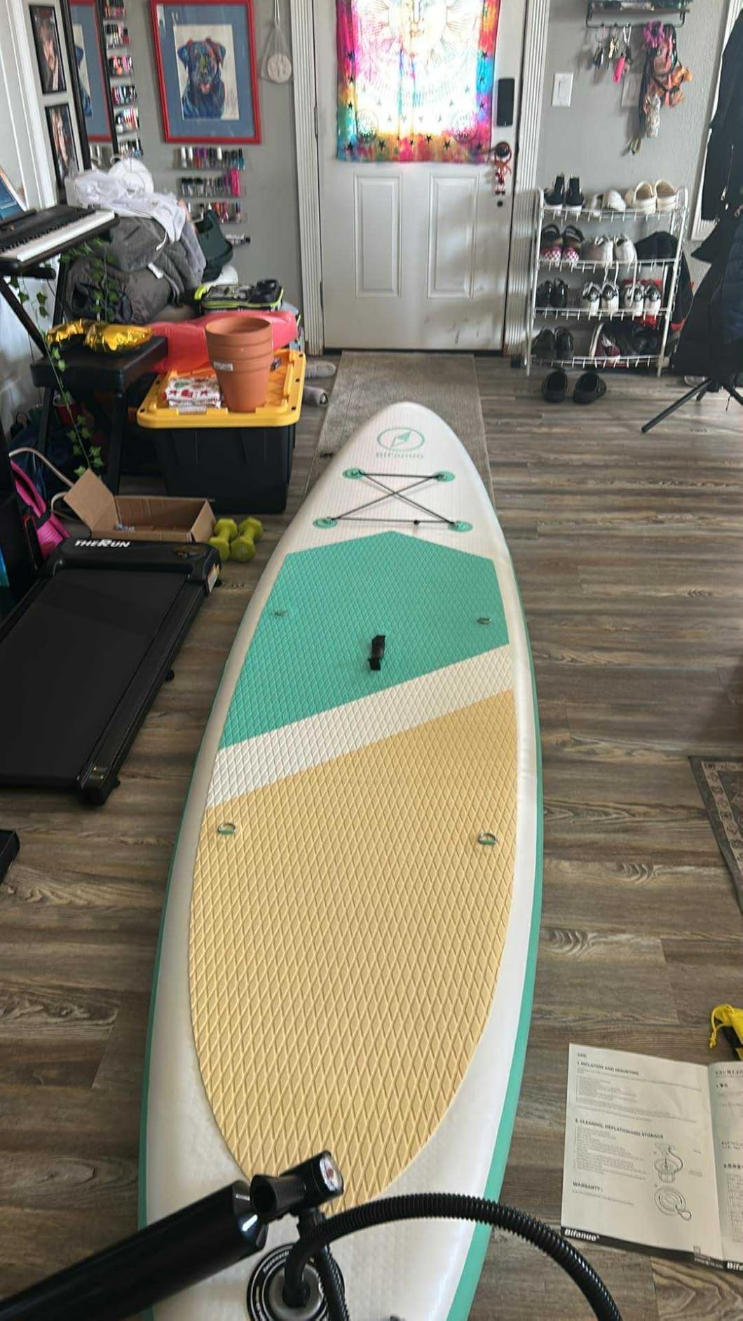 Bifanuo Inflatable Stand Up Paddle Board with SUP Accessories & Backpack. Paddle Boards for Adults. Non-Slip Deck, Wide Stance, Bottom Fin, Double Action Pump. customer photo 1