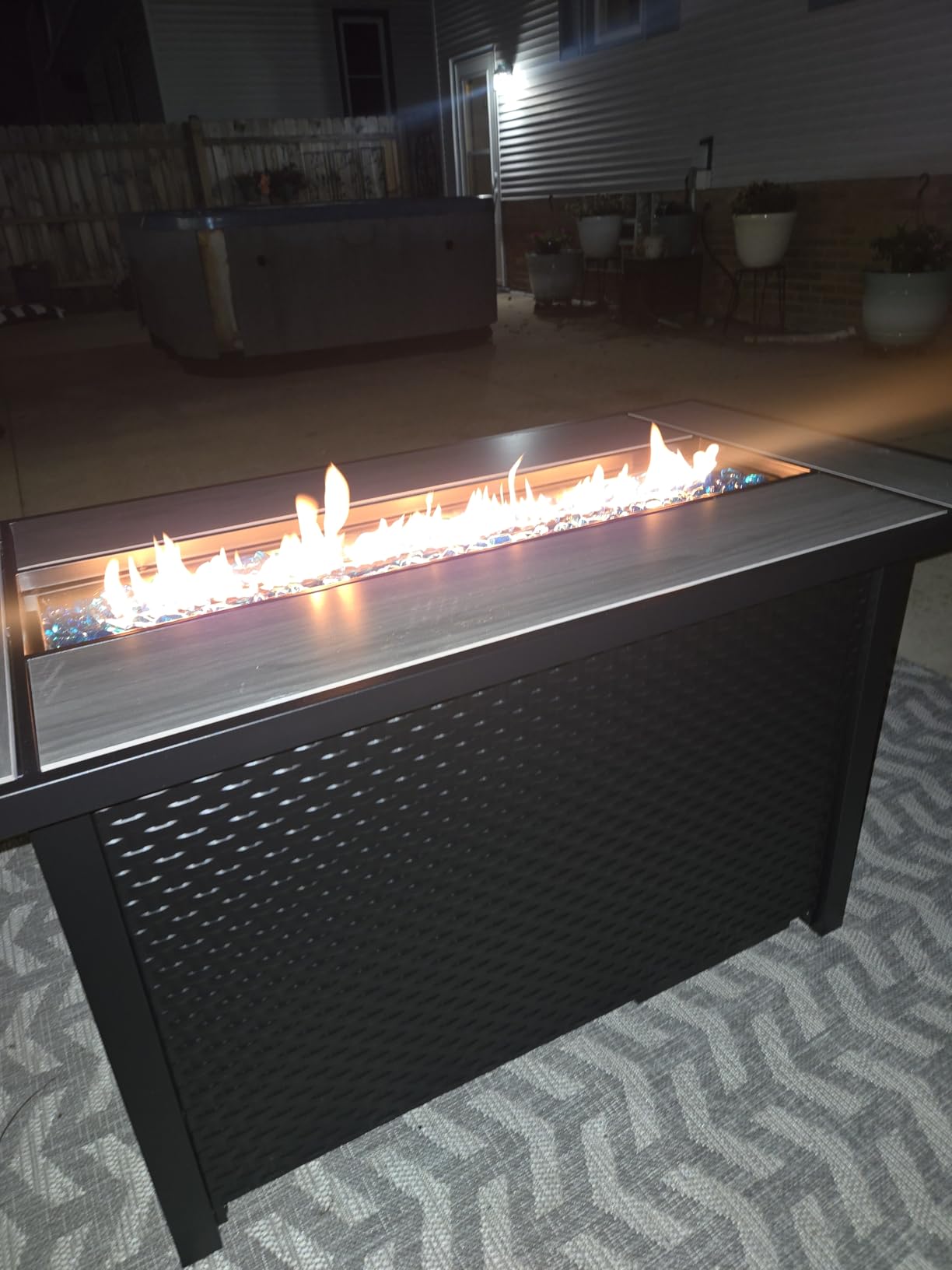 45in Fire Table, Propane Fire Pit with Glass Wind Guard and Rain Cover, Outdoor Firepit Table 50000 BTU 3-in-1 Fire Table for Patio/Yard/Balcony, Gray Tabletop customer photo 2