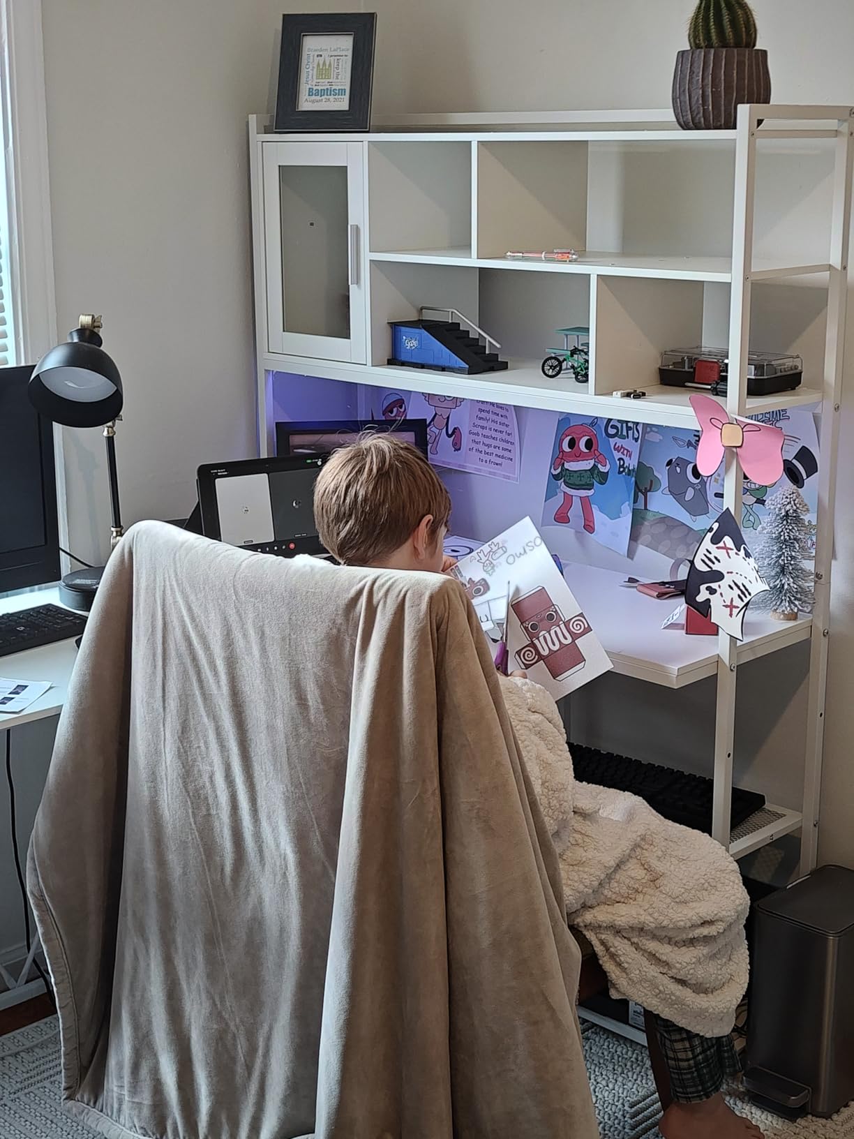SEDETA L Shaped Computer Desk with Storage Shelves and Bookshelf, White | 58 Reversible Office Desk with LED Light, Glass Door Cubby, L Shaped Corner Desk for Gaming, Two Monitors, Small Space customer photo 2