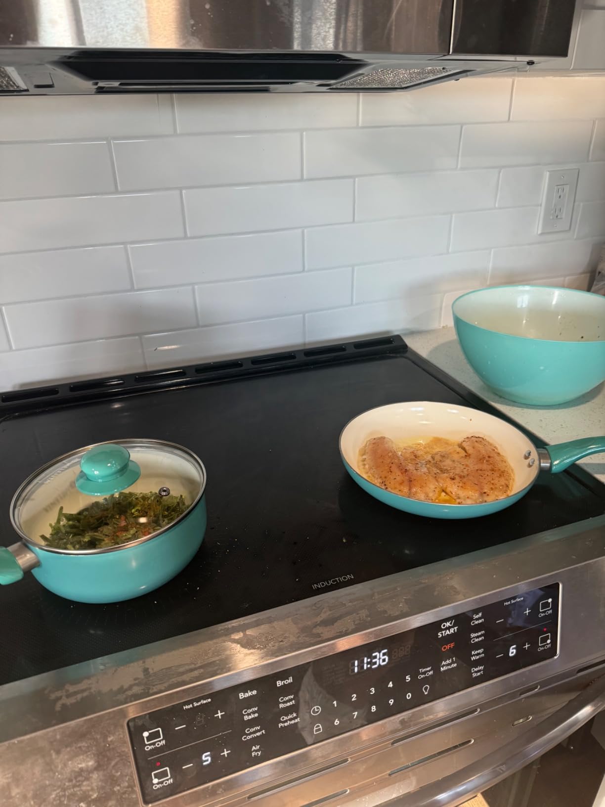 M MELENTA Pots and Pans Set Non Stick, 11pcs Turquoise Ceramic Cookware Set | Compact Nonstick Cooking Set, Induction Cookware Set, PFOA & PFAS Free, Non-Toxic, Easy Food Release, Easy to Clean customer photo 1