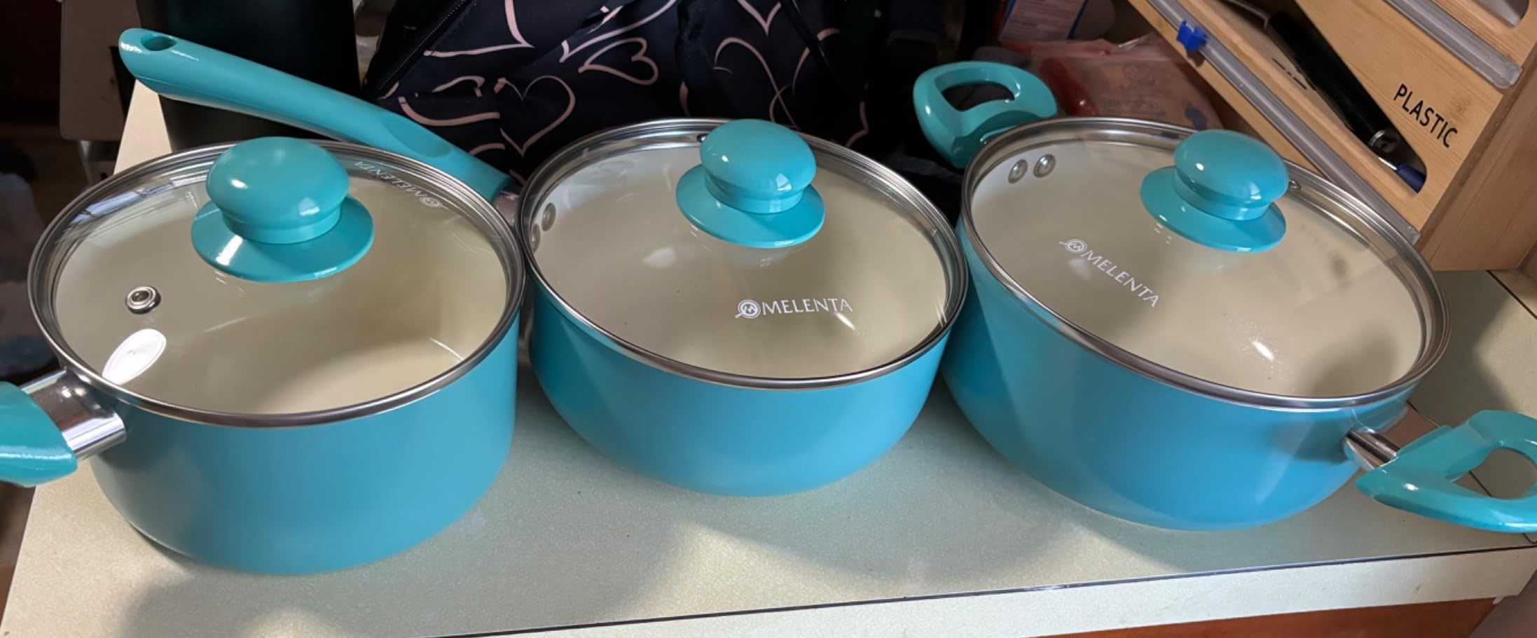M MELENTA Pots and Pans Set Non Stick, 11pcs Turquoise Ceramic Cookware Set | Compact Nonstick Cooking Set, Induction Cookware Set, PFOA & PFAS Free, Non-Toxic, Easy Food Release, Easy to Clean customer photo 2