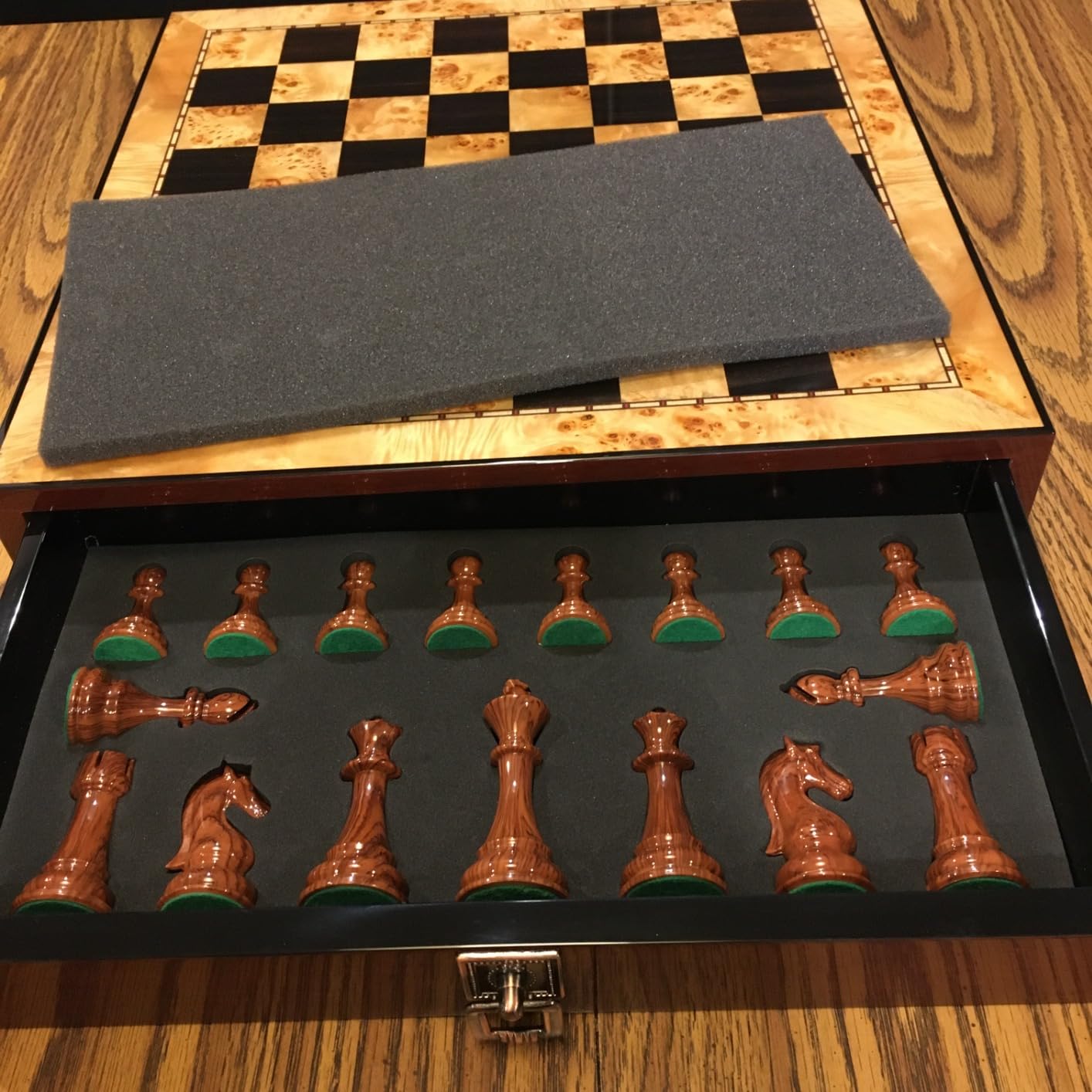 AMEROUS 17 inches Wooden Chess Set with High Polymer Weighted Chess Pieces / 2 Built-in Storage Drawers / 2 Extra Queens customer photo 1