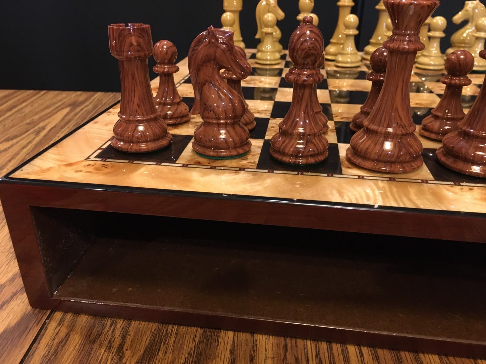 AMEROUS 17 inches Wooden Chess Set with High Polymer Weighted Chess Pieces / 2 Built-in Storage Drawers / 2 Extra Queens customer photo 2