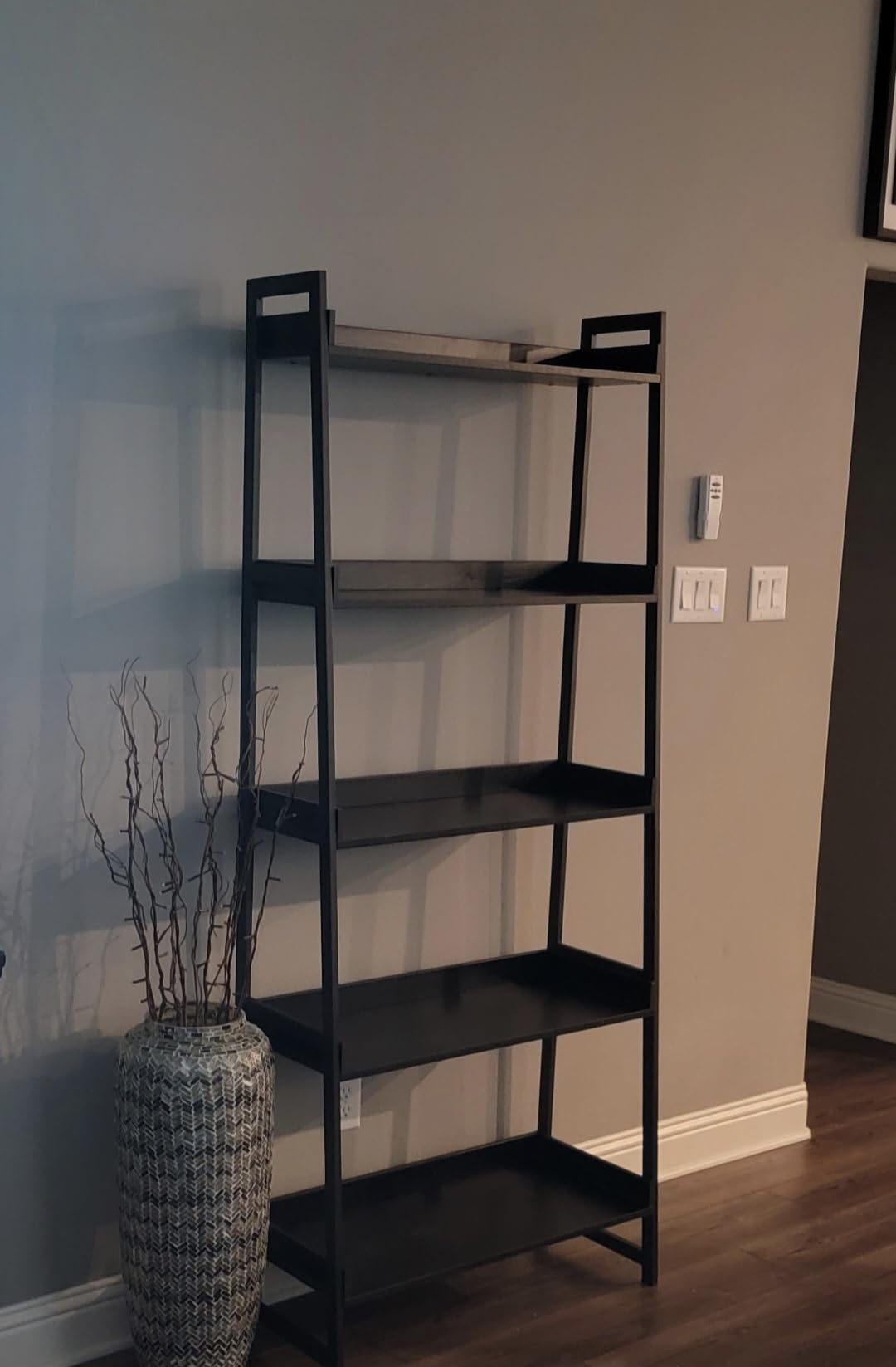 IRONCK Ladder Shelf 5-Tier 74.8in Tall, Industrial Bookcase and Bookshelf | MDF and Metal Frame. Edge Baffles. 33 lbs Per Shelf. Wall Mount. Anti-tip Device. for Office, Bathroom, Living Room. customer photo 1