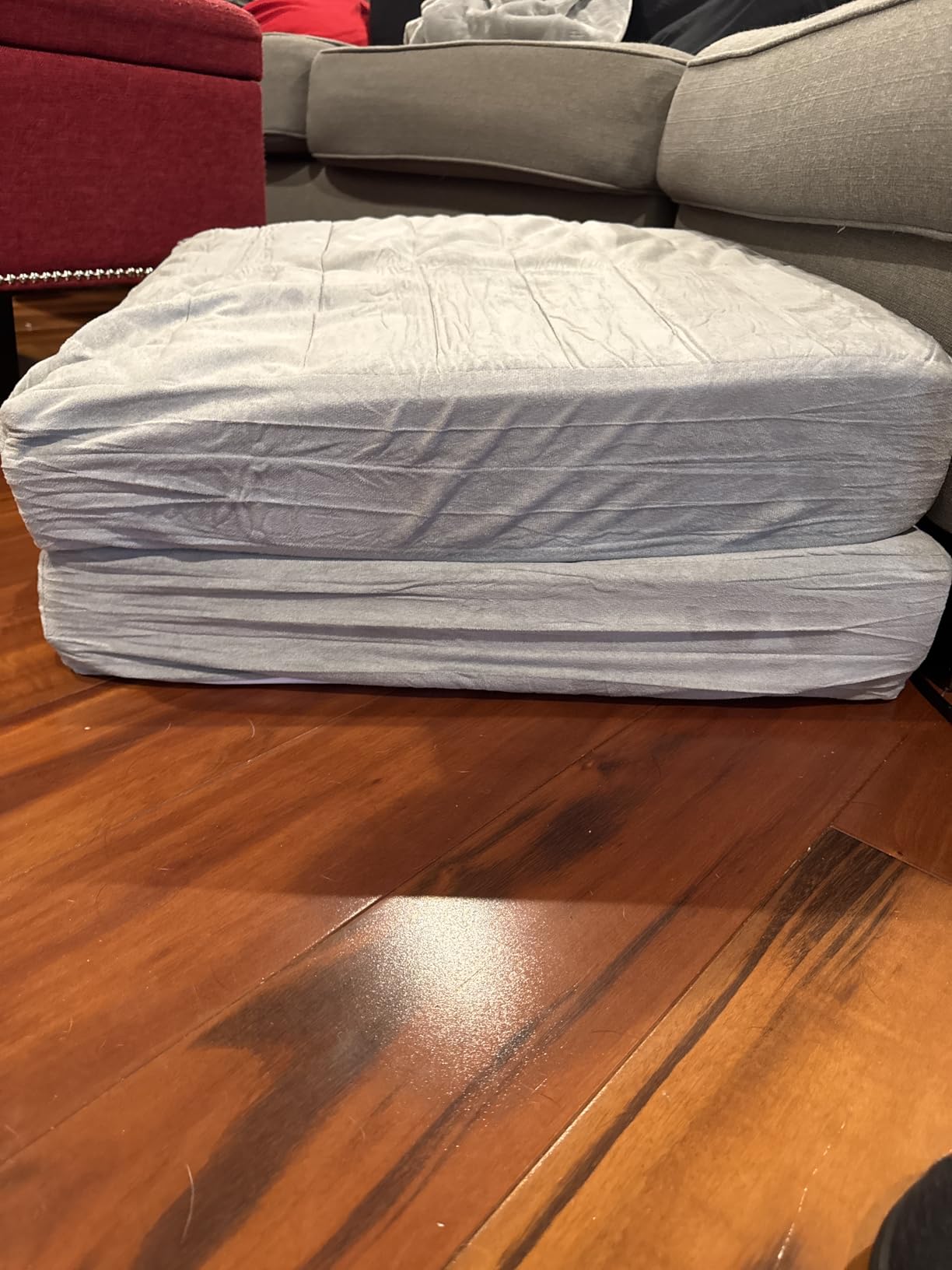 JKMAX 2 Pcs High Density Foam Floor Pillow - Upgraded Large Pillows Seating for Adults - Outdoor Floor Cushion with Soft Tufted Cover - Yoga Pillows for Sitting On Floor - 22 Inch Light Gray customer photo 2