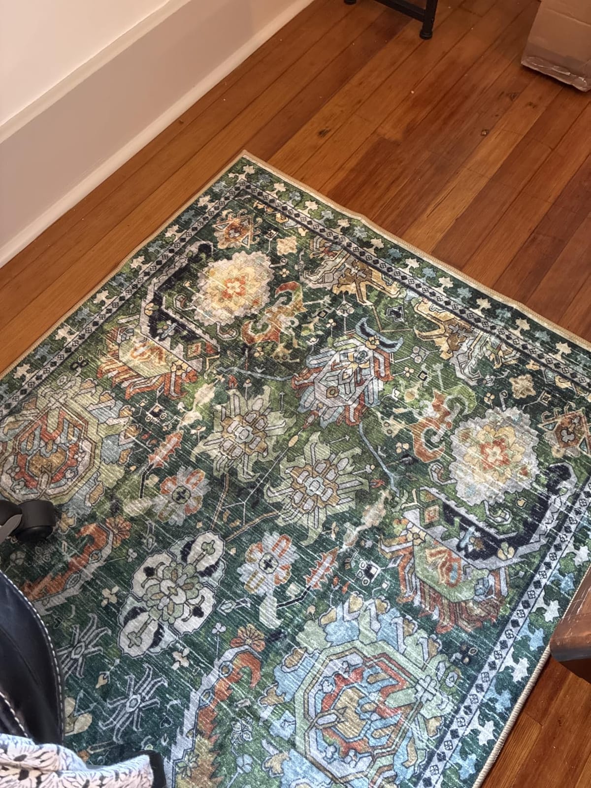 RUGSURE Washable Area Rugs - Perfect for Living Room, Bedroom, Kids Room, Nursery - Stain & Water Resistant Non-Slip, Pet & Child Friendly, Vintage Tribal Area Rugs (Green, 5' x 7') customer photo 1