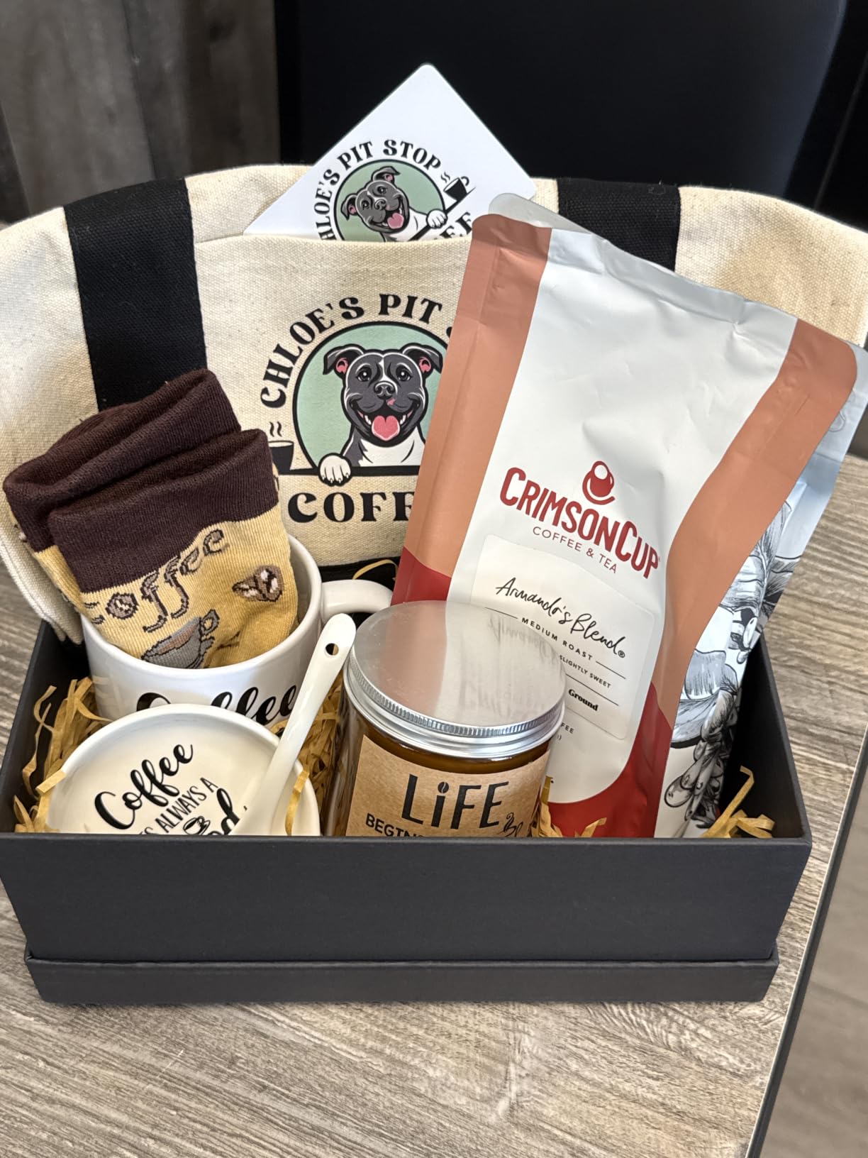 Vabean 5 Pcs Coffee Gift Basket for Women, Mug Candle Socks Spoon | Coffee Lovers Gifts, Basket Birthday Gift for Men Women Cozy Themed Socks with Sayings, Ceramic Mug Spoon Rest customer photo 2