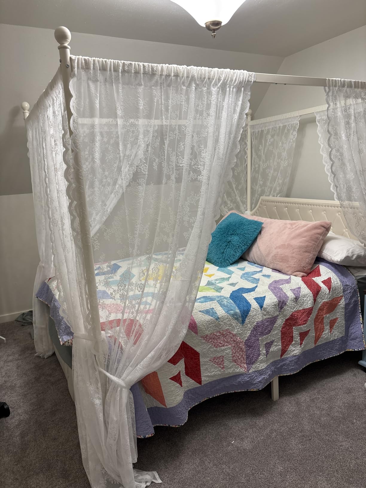 Keyluv King Upholstered Canopy Bed Frame with 3 Storage Drawers & Button Tufted Headboard, Metal Platform Bed with 4 Removable Posts, Two-Purpose Velvet Bed, Dark Grey/Curtain Not Included customer photo 2