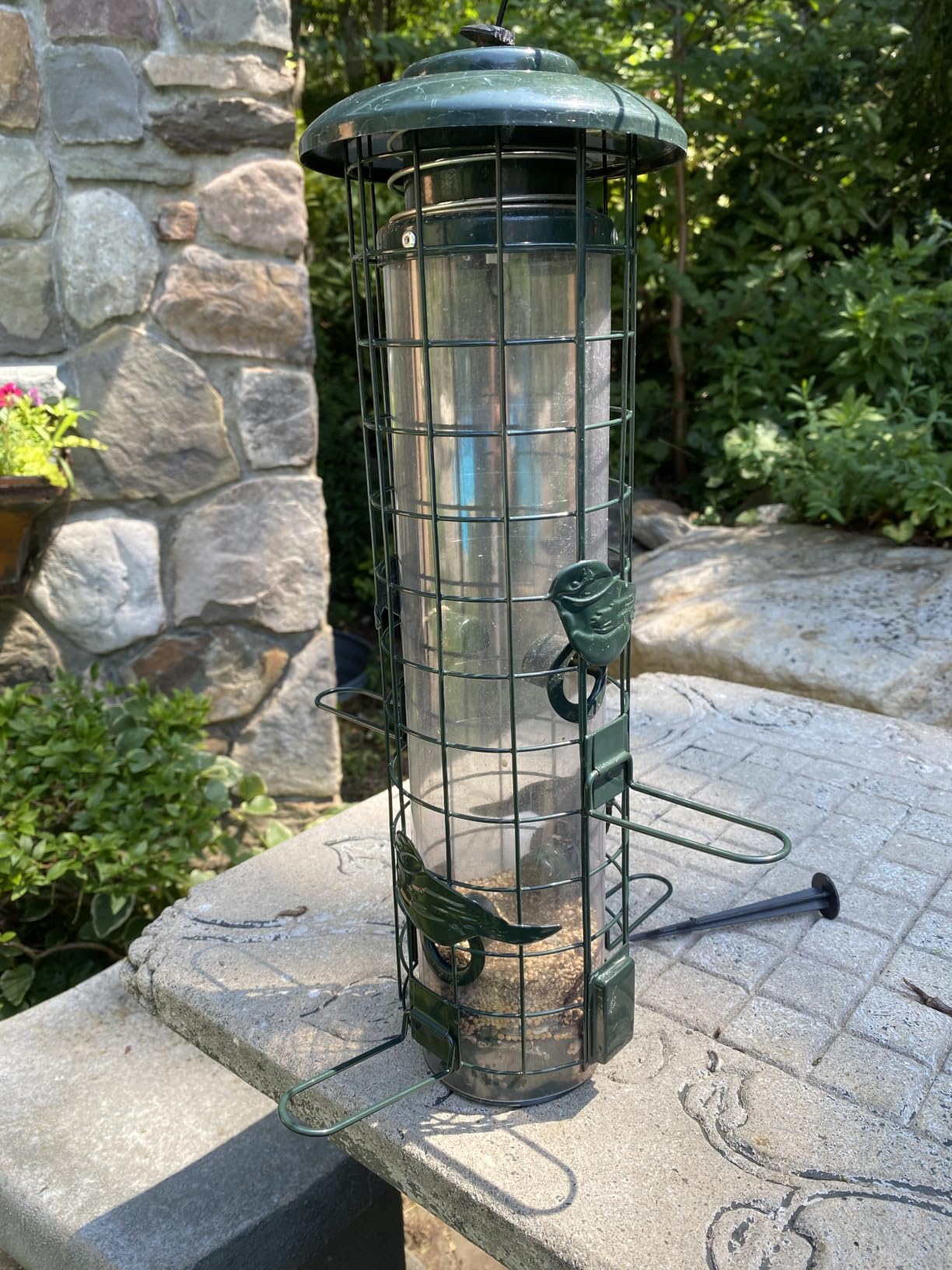 Squirrel Proof Bird Feeder, Metal Mesh Bird Feeders for Outdoors Hanging, Gravity Protection Squirrel Proof Wild Bird Feeders with Finch Cardinal Chickadee, 3LB Large Capacity, Green customer photo 1