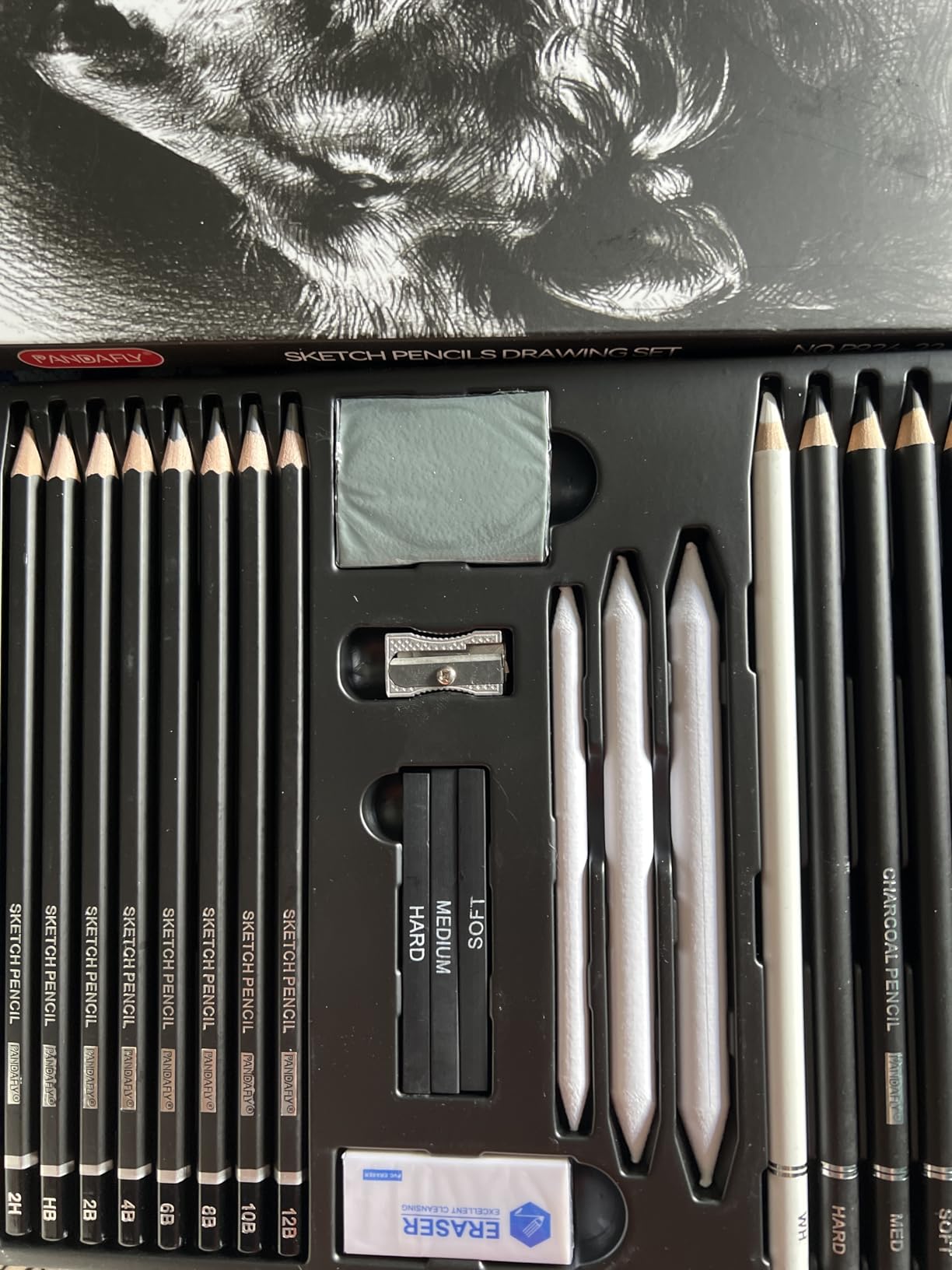 PANDAFLY Drawing Sketching Pencil Set, 22 Piece, Graphite Pencils (12B-2H) | Pro Art Pencil Kit with Black and White Charcoal Pencils, Charcoal Sticks, Stumps, Eraser, Sharpeners, Sketch Set for Artists customer photo 2