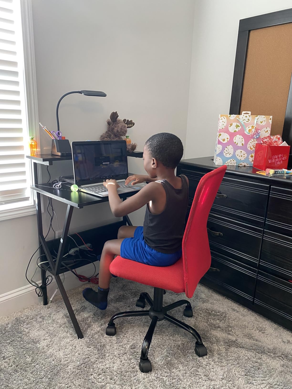 COTUBLR Small Desk, 27.5 Inch Small Computer Desk for Small Spaces, Computer Desk with Adjustable Monitor Stand, Compact Desk with Storage, Tiny Desk Study Desk for Bedroom Home Office, Rustic Brown customer photo 1