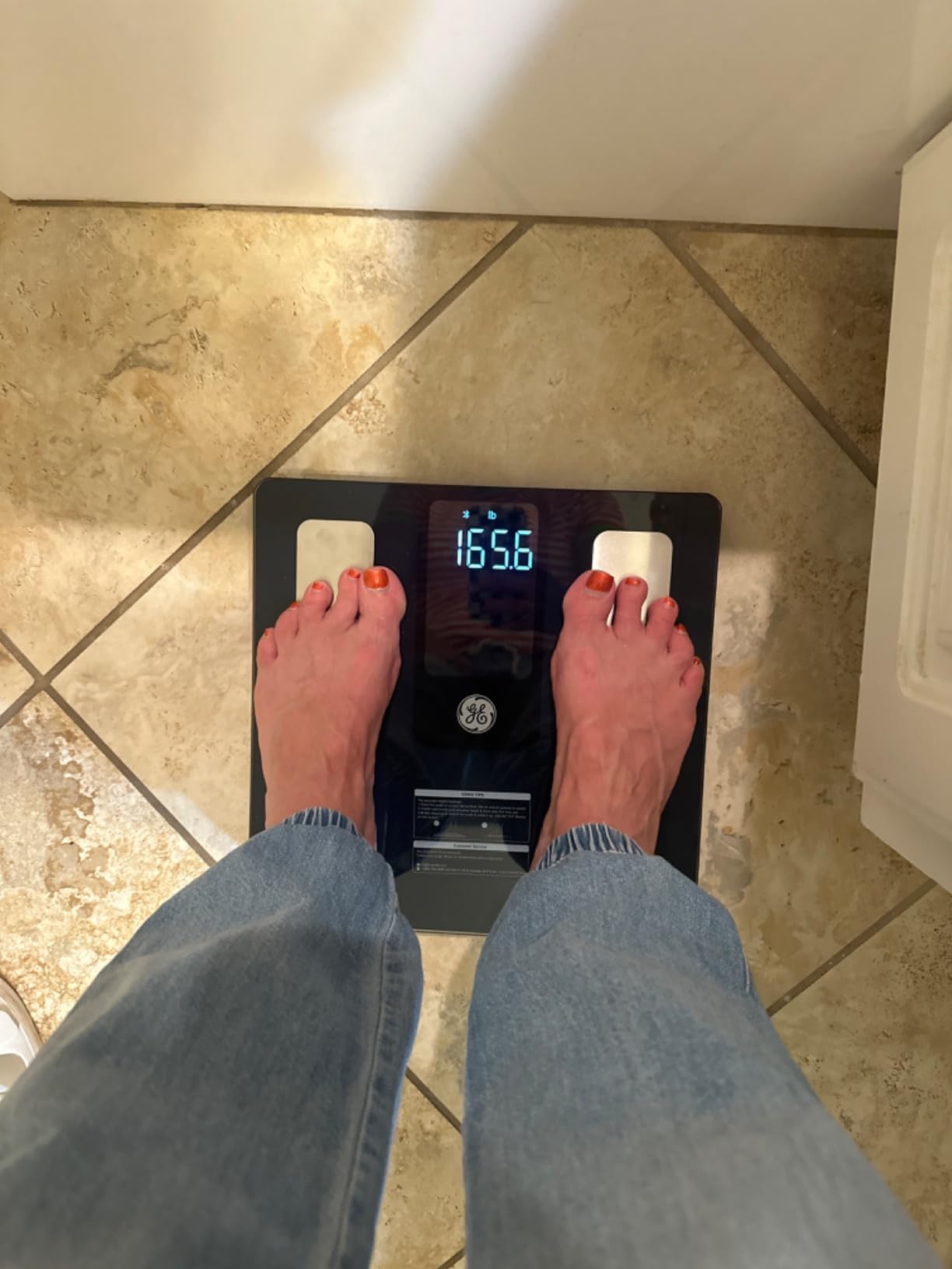 GE Smart Scale for Body Composition, Weight, BMI, 500lb, Large 11.8-Inch | Body Fat Scale with Muscle Mass, Digital Bathroom Weighing Health Monitor, FSA Eligible HSA, Bluetooth App Sync, Dark Blue customer photo 2