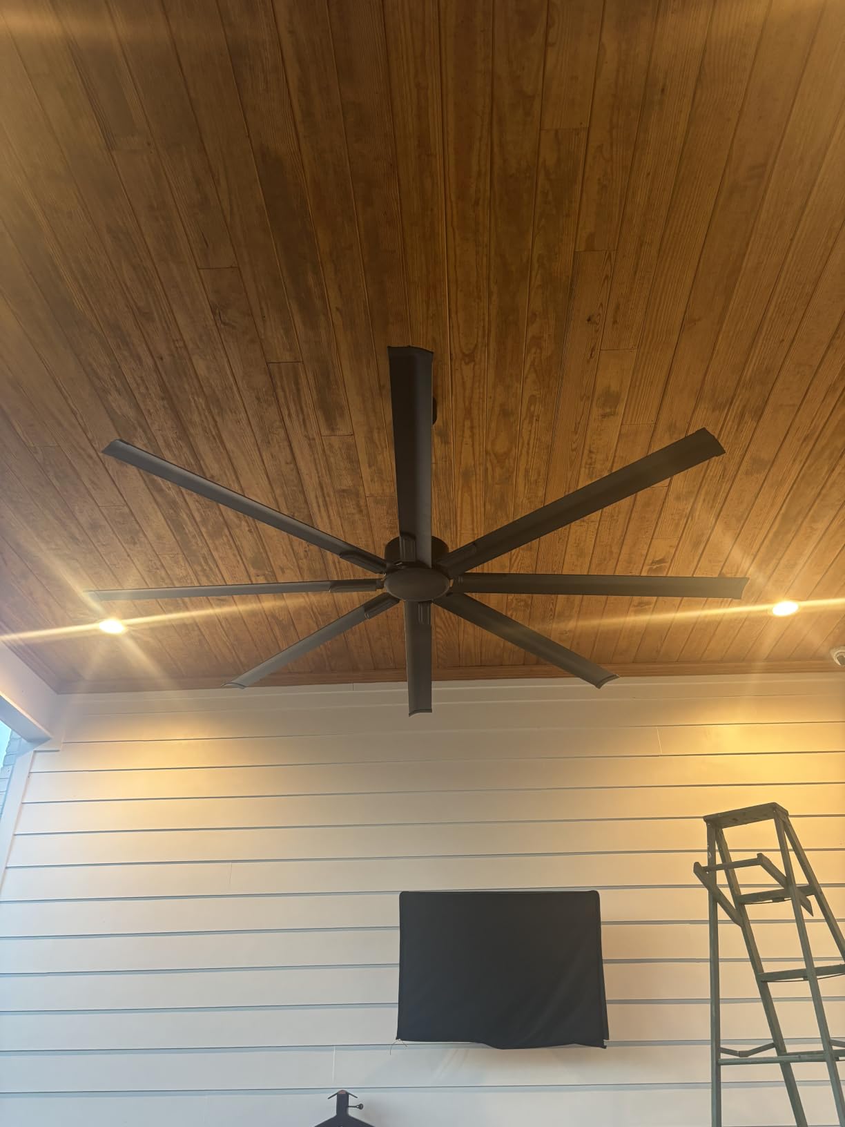 ZMISHIBO 96 Inch Industrial Ceiling Fan without Light, 8 Aluminum Blades | DC Motor, Damp Rated, 6 Speeds, Remote Control, 3 Downrods, Flat/Sloped Ceiling, Commercial, Farmhouse, Garage, Warehouse customer photo 2