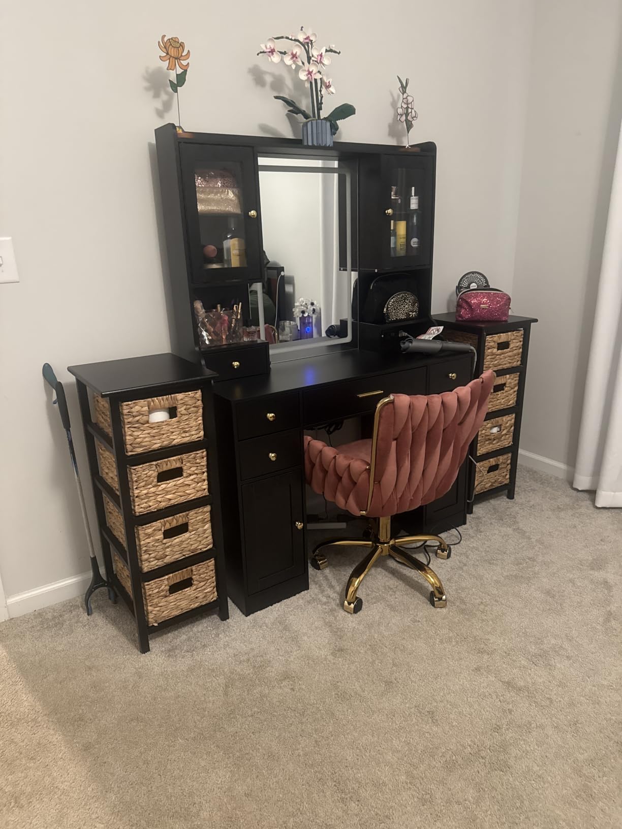CSZZD White Makeup Vanity Desk with LED Mirror & RGB Cabinets, Vanity Table with Charging Station and 6 Storage Drawers, Adjustable 3 Mode Mirror Lights, Bedroom Dressing Table for Women customer photo 2