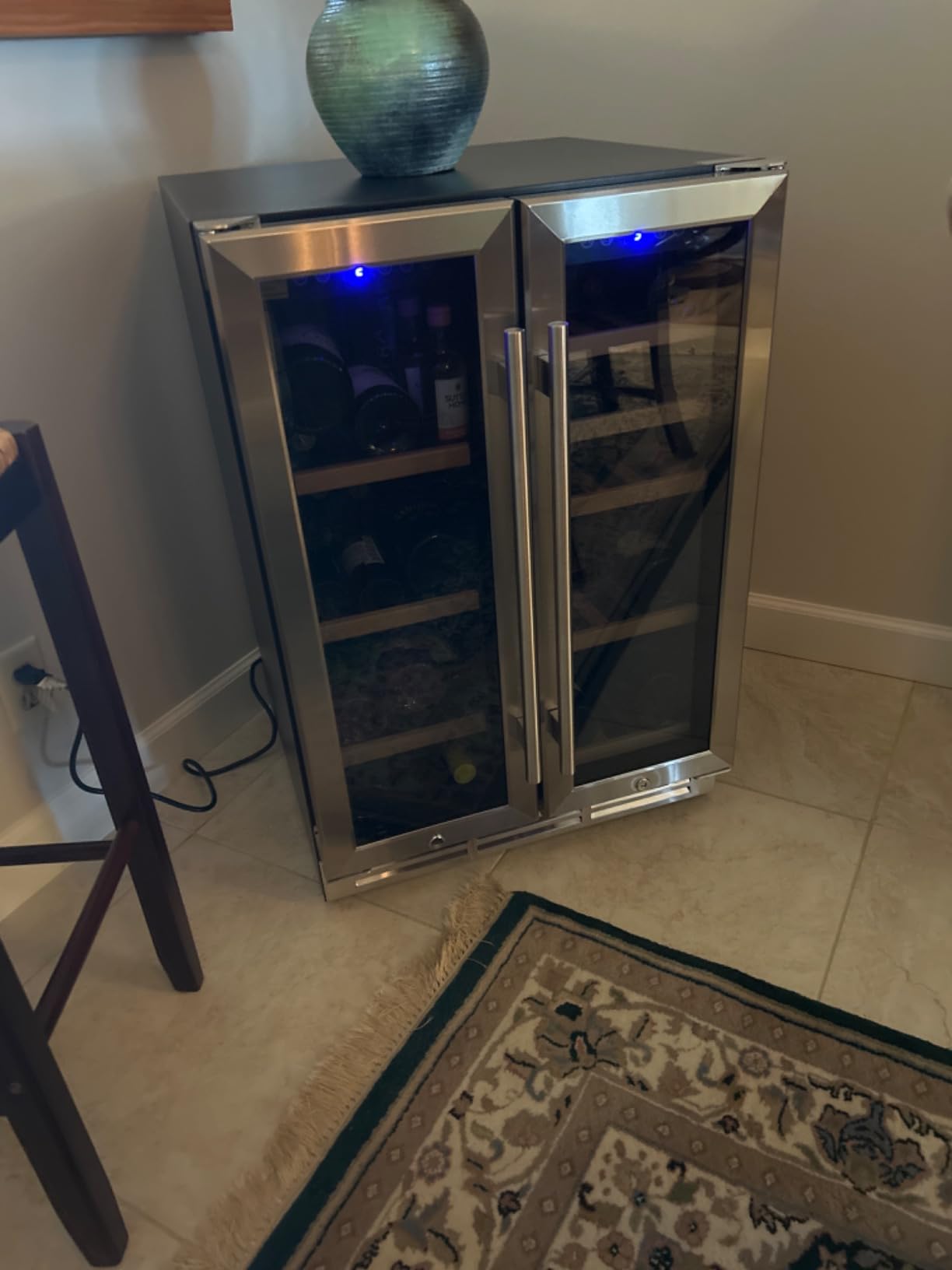 EUHOMY Wine and Beverage Refrigerator, 24 Inch Dual Zone Wine Cooler | Built-in or Freestanding, 21 Bottles & 88 Cans Glass Door, Removable Shelves, LED Light, Digital Temperature Control customer photo 1