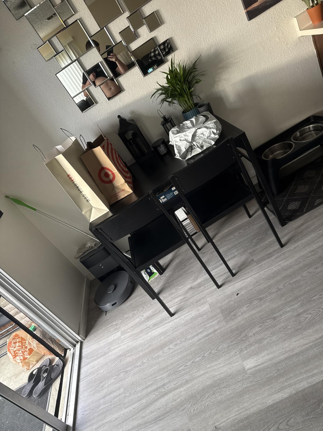 Gizoon 3-Piece Dining Table Set for 2, Small Kitchen Table & Chairs Black | Compact black 2-person dining set perfect for apartments. Features under-table storage rack and 2 chairs that tuck away. customer photo 1
