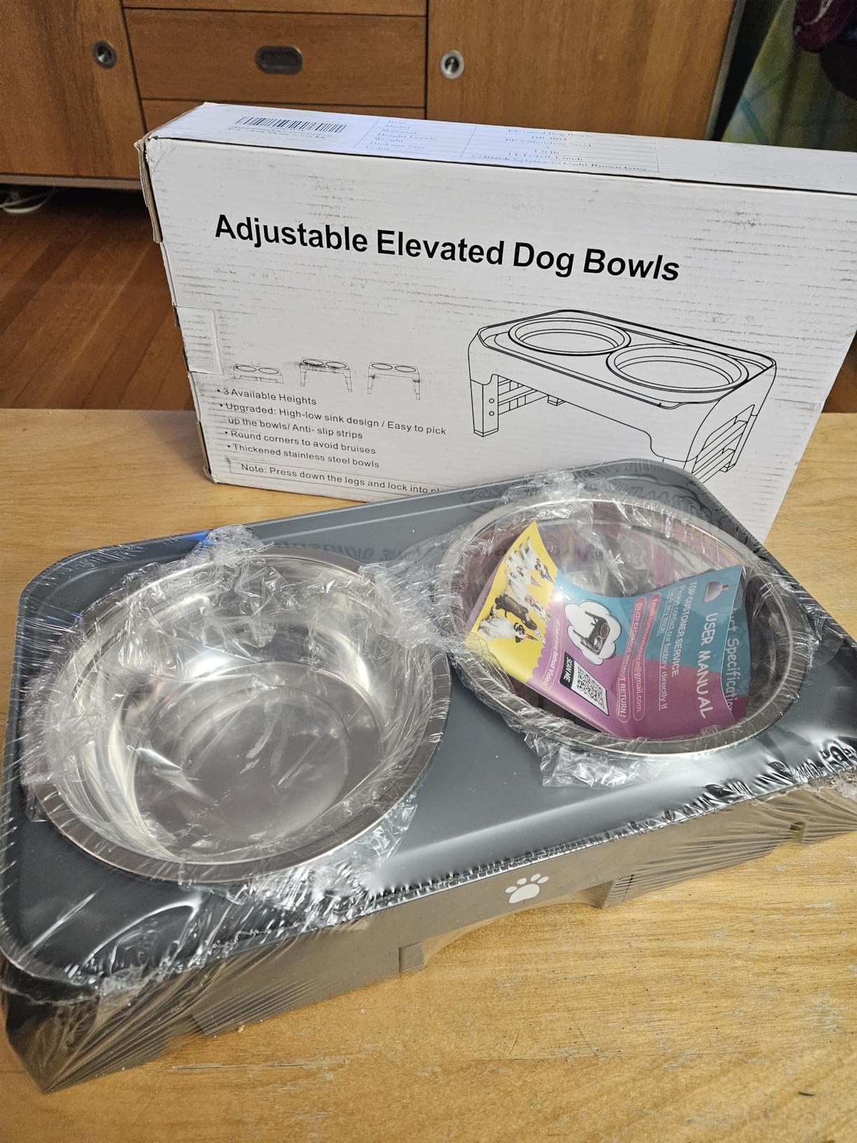 Elevated Bowls with Adjustable Heights - Raised Stand with 2 Stainless Steel Food Bowls, Non-Slip Foldable Feeder for Medium Large Dogs, Adjusts to 12.36