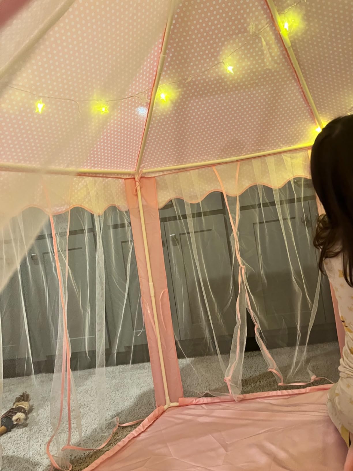 Purple Princess Tent for Girls, Kids Play Tent with LED Small Star Lights, Castle Playhouse Tent for Children Indoor Outdoor Games, 55x53 Inches customer photo 1