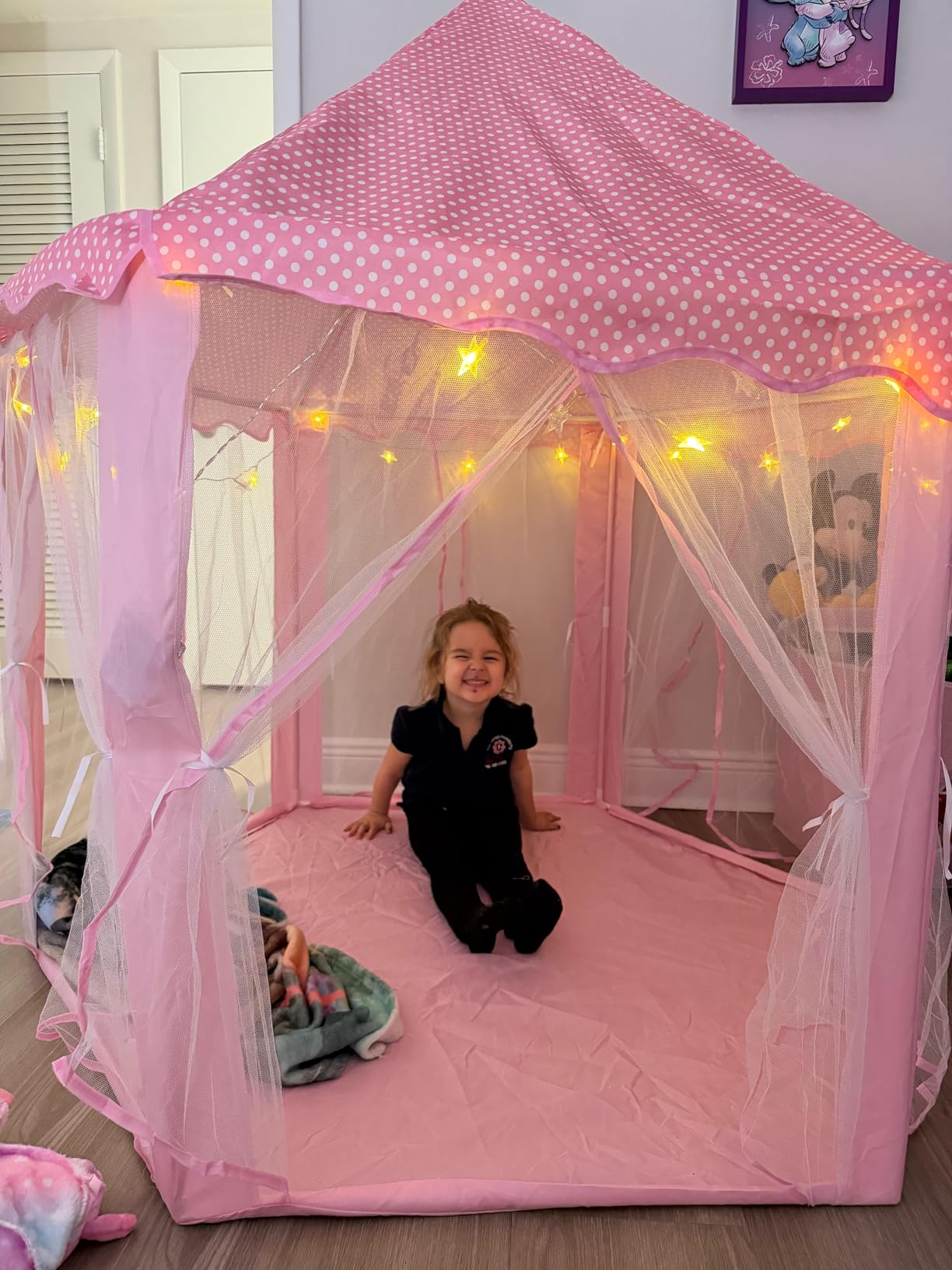 Purple Princess Tent for Girls, Kids Play Tent with LED Small Star Lights, Castle Playhouse Tent for Children Indoor Outdoor Games, 55x53 Inches customer photo 2