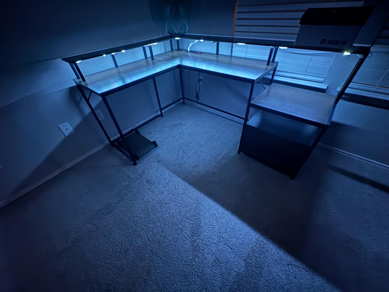 SEDETA 66 Reversible L Shaped Computer Desk with Power Outlet, File Drawer | Home Office Desk with Monitor Shelf, Storage Shelves, LED Lights for Corner Small Spaces, Gaming, Grey customer photo 1