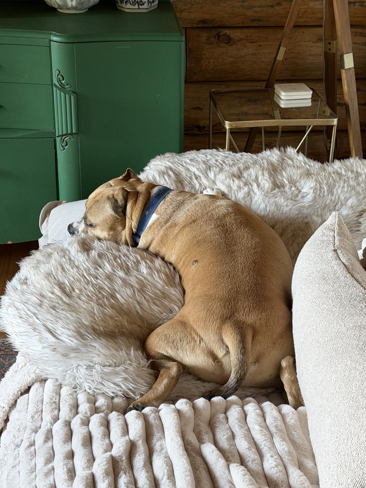 IHAPPYDOG Faux Fur Orthopedic Dog Bed, Memory Foam, Brown 50