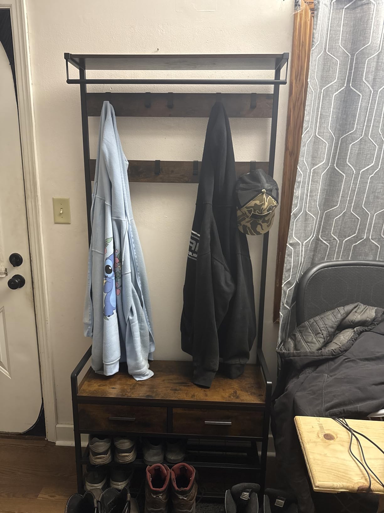 VASAGLE Hall Tree with Bench and Shoe Storage, 2 Fabric Drawers, 10 Hooks | Entryway Coat Rack, 11.8 x 31.7 x 71.5 Inches, Vintage Brown and Ink Black, DACEY Collection UHSR429B01 customer photo 1