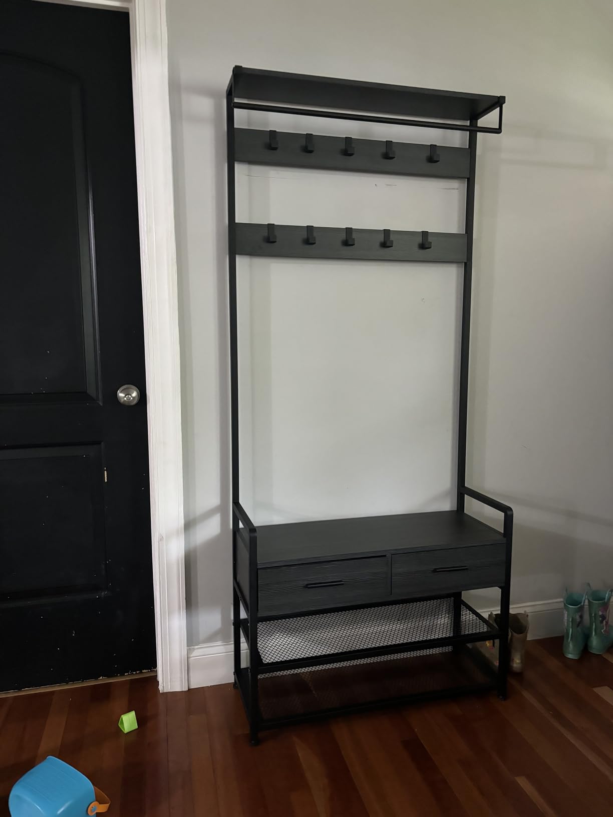 VASAGLE Hall Tree with Bench and Shoe Storage, 2 Fabric Drawers, 10 Hooks | Entryway Coat Rack, 11.8 x 31.7 x 71.5 Inches, Vintage Brown and Ink Black, DACEY Collection UHSR429B01 customer photo 2