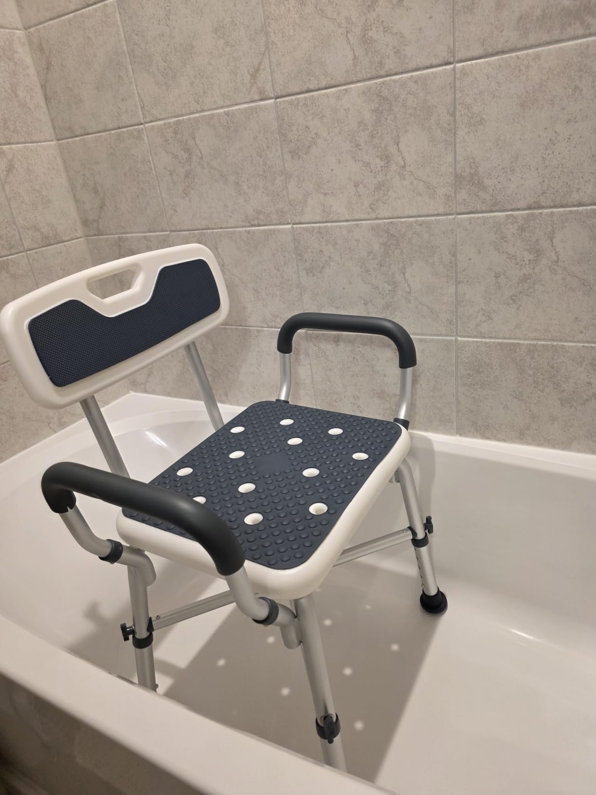 PELEGON Shower Chair for Elderly and Disabled (450lb) with Padded Armrests and Back, Adjustable Height Shower Seat customer photo 2