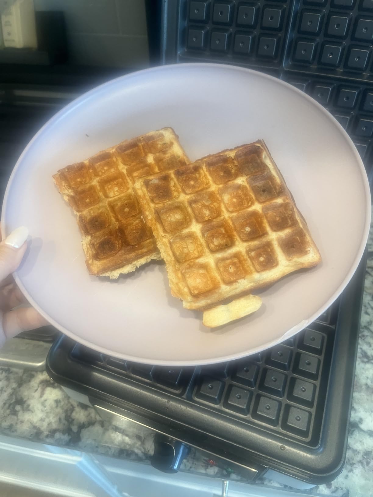 FOHERE Waffle Maker 4 Slices, 1200W Square Waffle Iron, 5 Browning Levels, Nonstick Plates, Cool-touch Handle, Anti-scald, Anti-overflow, Indicator Lights, Recipe, White (Large) customer photo 2