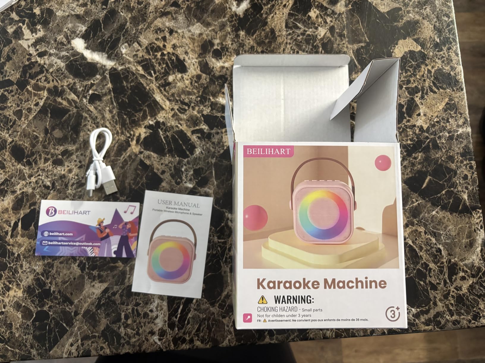 Mini Karaoke Machine, Portable Bluetooth Speaker with 2 Wireless Microphones | 360° Surround Sound, 5 Voice Effects, Bluetooth 5.0, LED Lights, TF/USB/AUX, For Kids and Adults, Family Home Party and Gifts customer photo 1