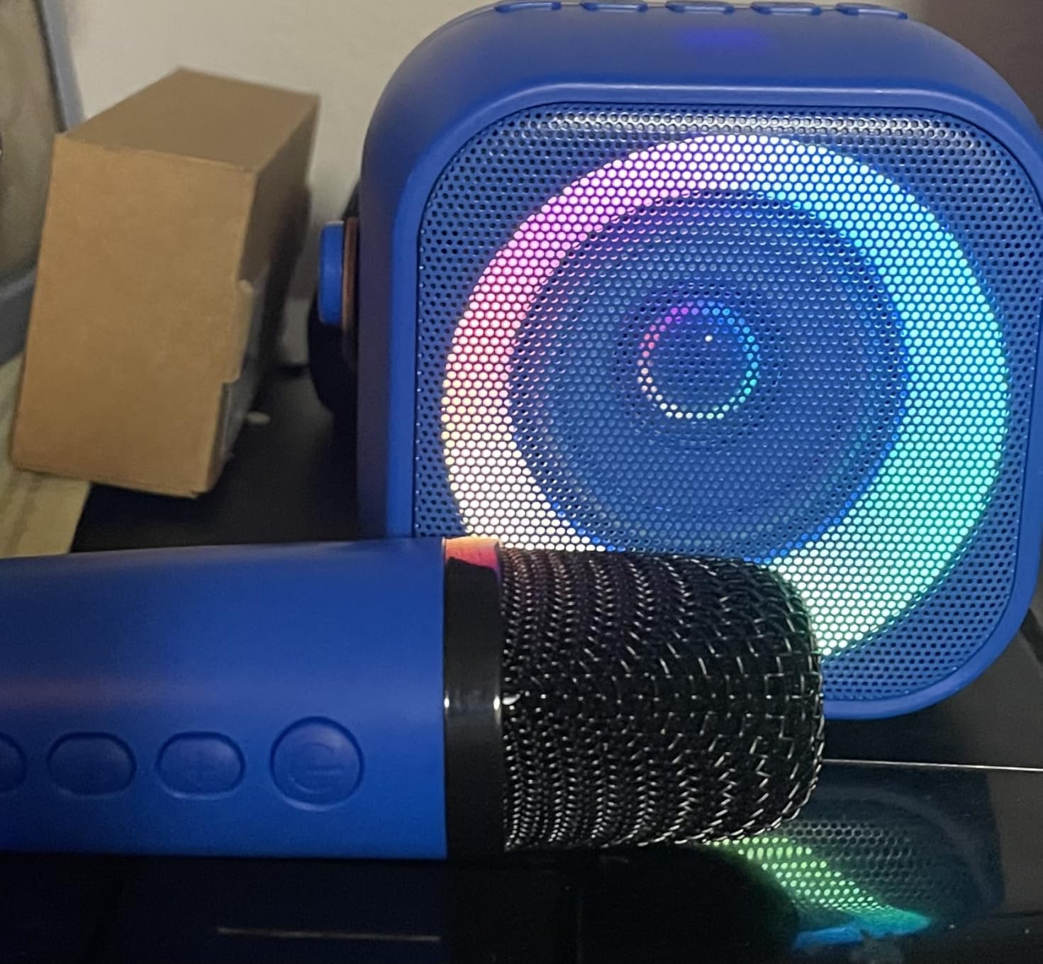 Mini Karaoke Machine, Portable Bluetooth Speaker with 2 Wireless Microphones | 360° Surround Sound, 5 Voice Effects, Bluetooth 5.0, LED Lights, TF/USB/AUX, For Kids and Adults, Family Home Party and Gifts customer photo 2