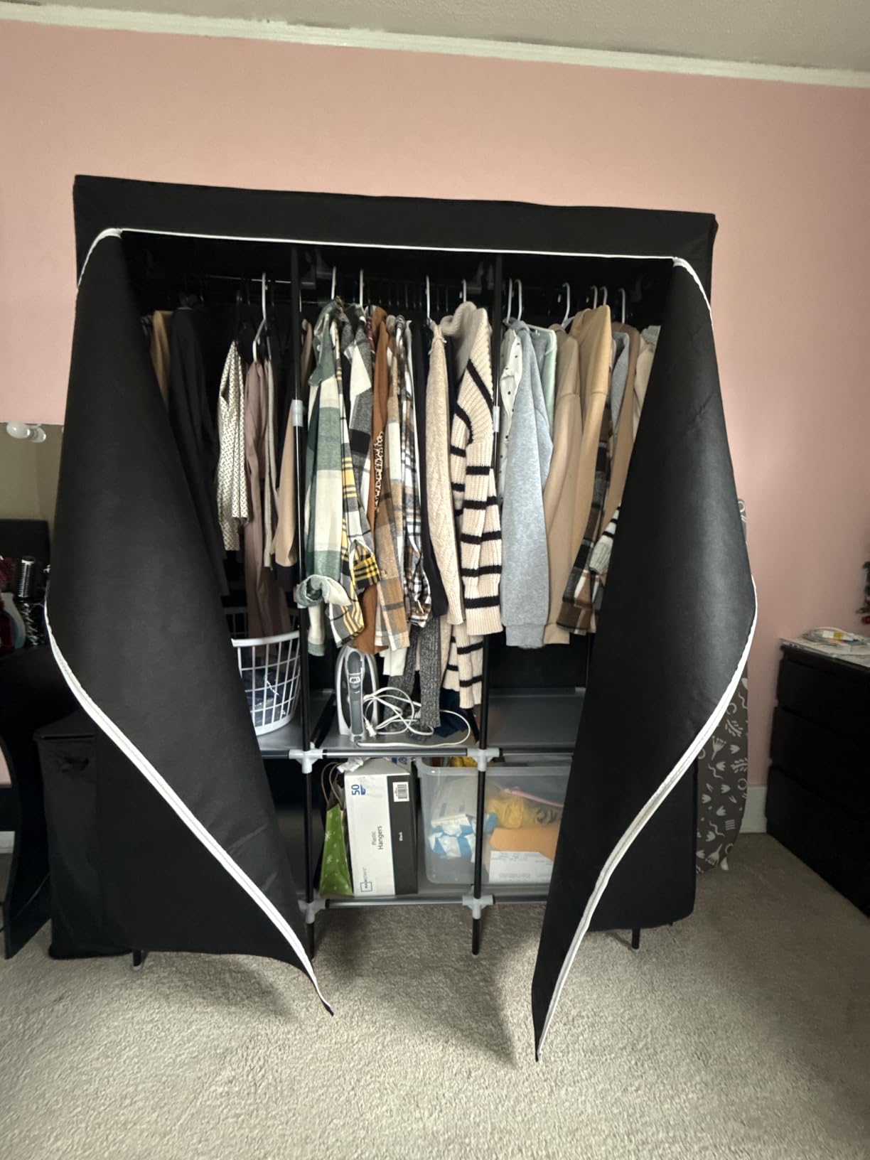 LOKEME Wardrobe Closet, Steel Pipe Diameter 19mm, Portable Closet for Bedroom | Strong and Sturdy Portable Closets for Hanging Clothes with 3 Hanging Rods, 6 Storage Shelves and Side Pockets customer photo 2