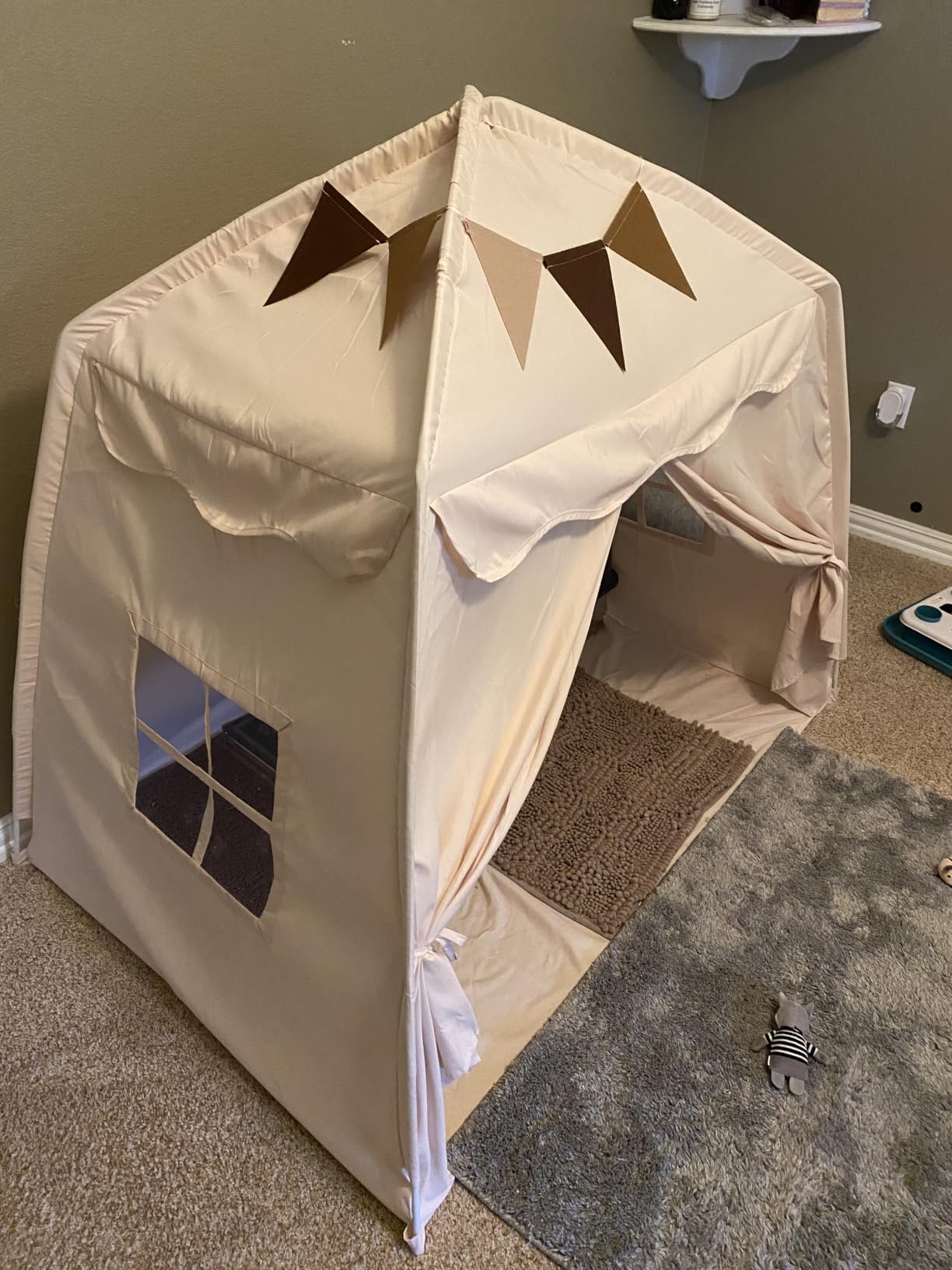 Little Dove Extra Large Kids Play Tent with Flags & Star Lights, Portable & Foldable Teepee Tents, Dome Tent Playhouse for Indoor & Outdoor Use, Kids Tent for Boys & Girls, 59x39x59 in, Cream customer photo 1