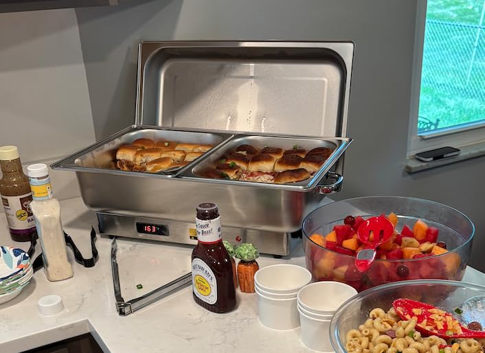 Electric Chafing Dish Buffet Set, 9 QT Buffet Servers and Warmers Stainless Steel, Commercial Food Warmer with 1 Full-Size Pan & 2 Half-Size Pan, Temperature Control Display for Parties, Catering customer photo 1