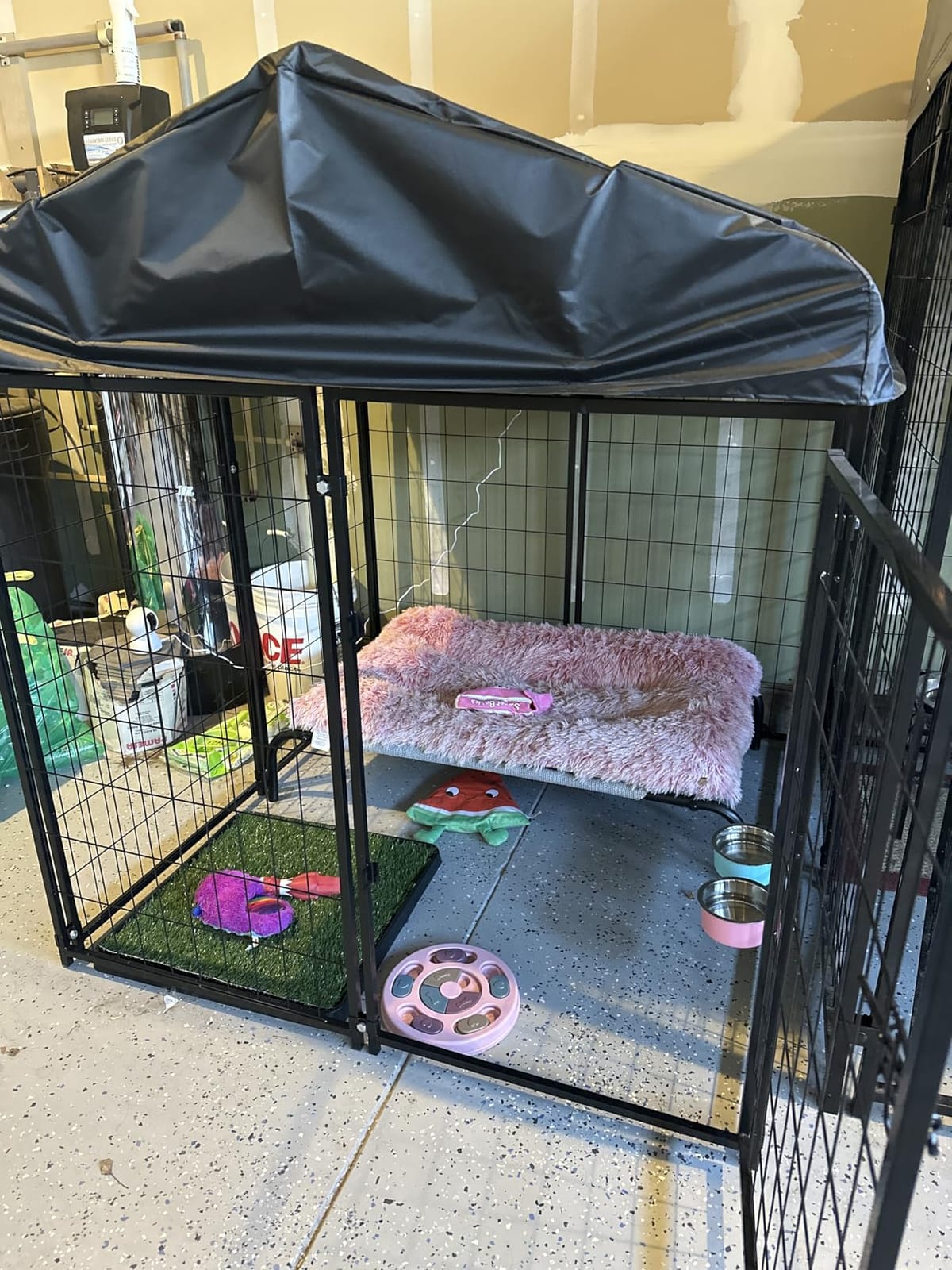 Dog Kennel Outside with Roof, 8'x6'x4' Outdoor Dog Kennel | Heavy-duty Welded Steel, UV-resistant Waterproof Roof, Dual Locks, Dog Crate Playpen with Ground Stake for Large Dogs customer photo 2