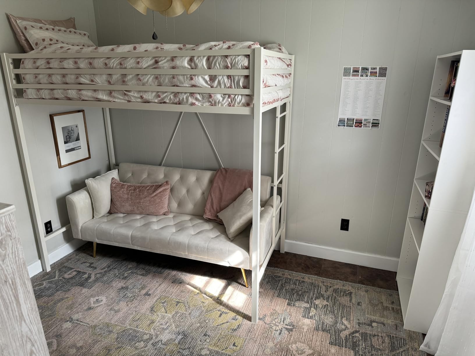 ikalido Metal Loft Bed Twin Size with Safety Guardrail & Ladder, Cream White customer photo 1