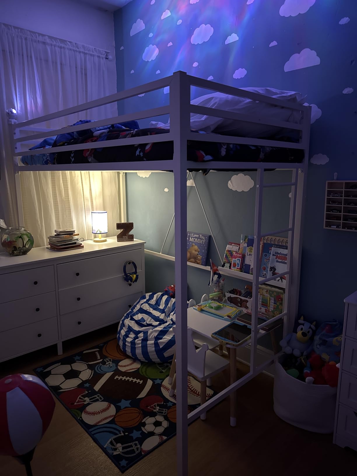 ikalido Metal Loft Bed Twin Size with Safety Guardrail & Ladder, Cream White customer photo 2