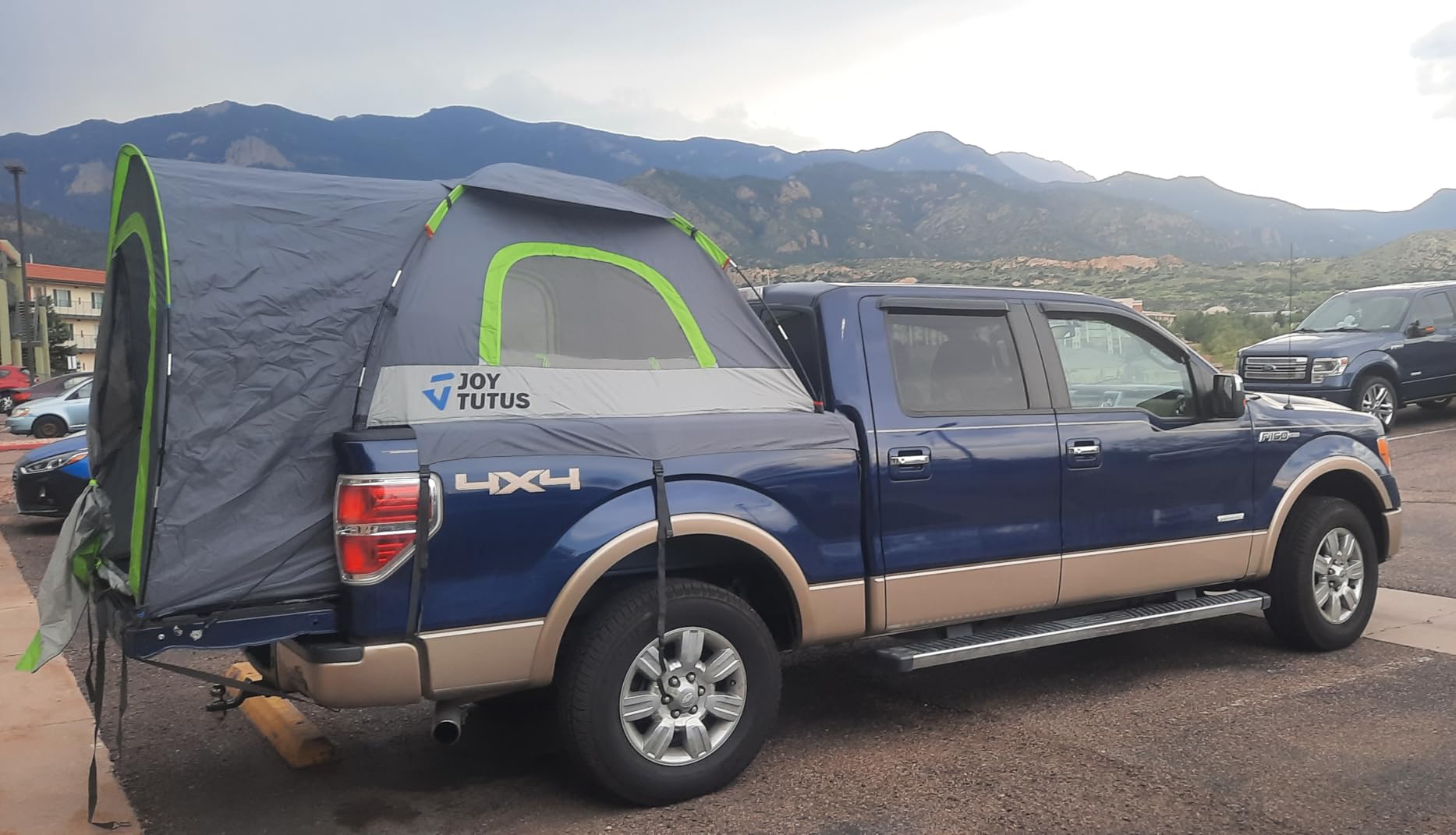 JOYTUTUS Truck Tent with Rainfly 5.5Ft-5.8Ft, Straight Spacious Truck Bed Tent with Sky View Mesh, Waterproof PU2000mm Double Layer for 2 Person, Gray Blue customer photo 2