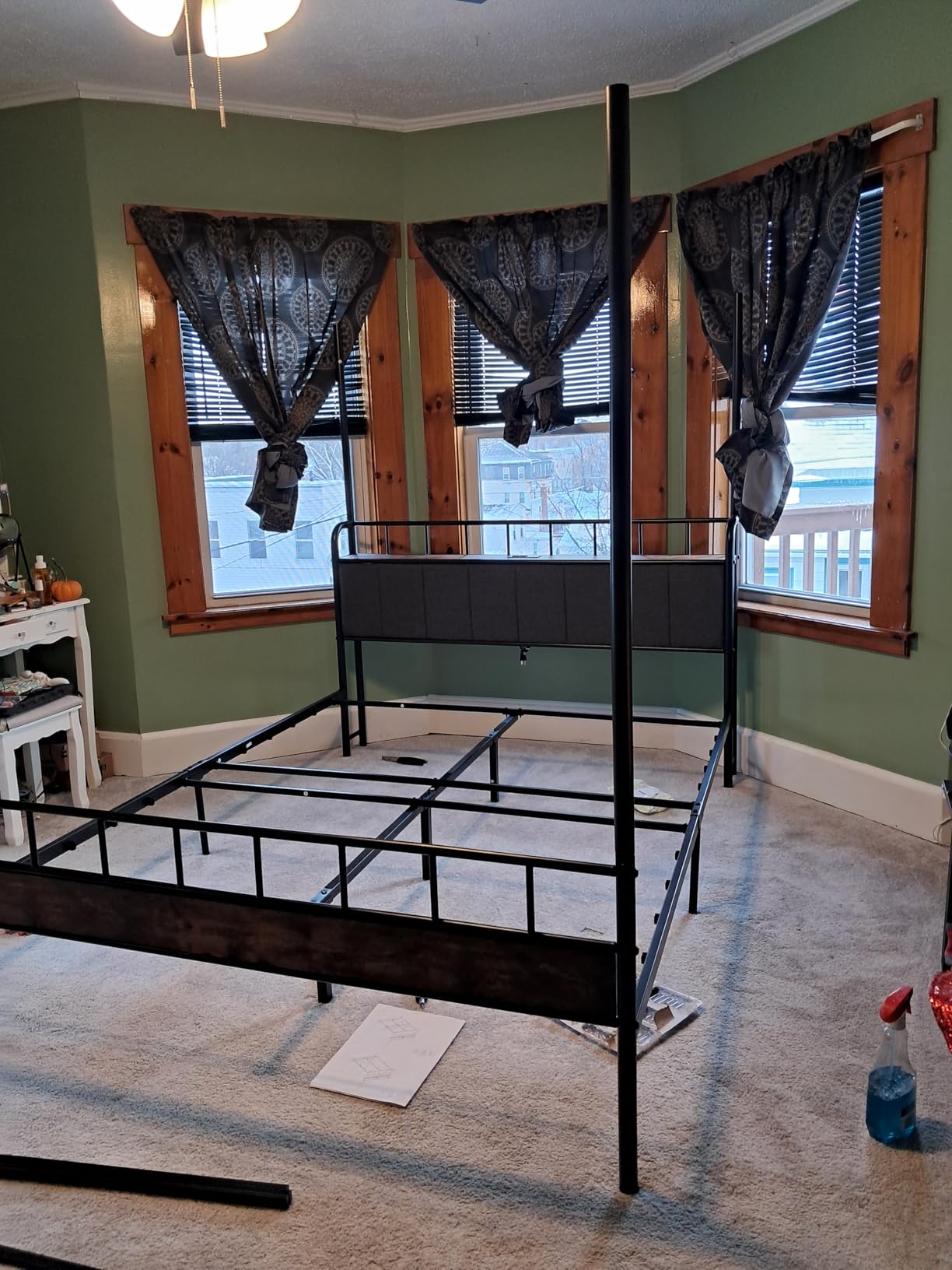 LIKIMIO King Canopy Bed Frame, Storage Headboard with Charging Station | Platform Bed with 4 Removable Sturdy Posts, Noise Free, No Box Spring Needed, Vintage Brown customer photo 1