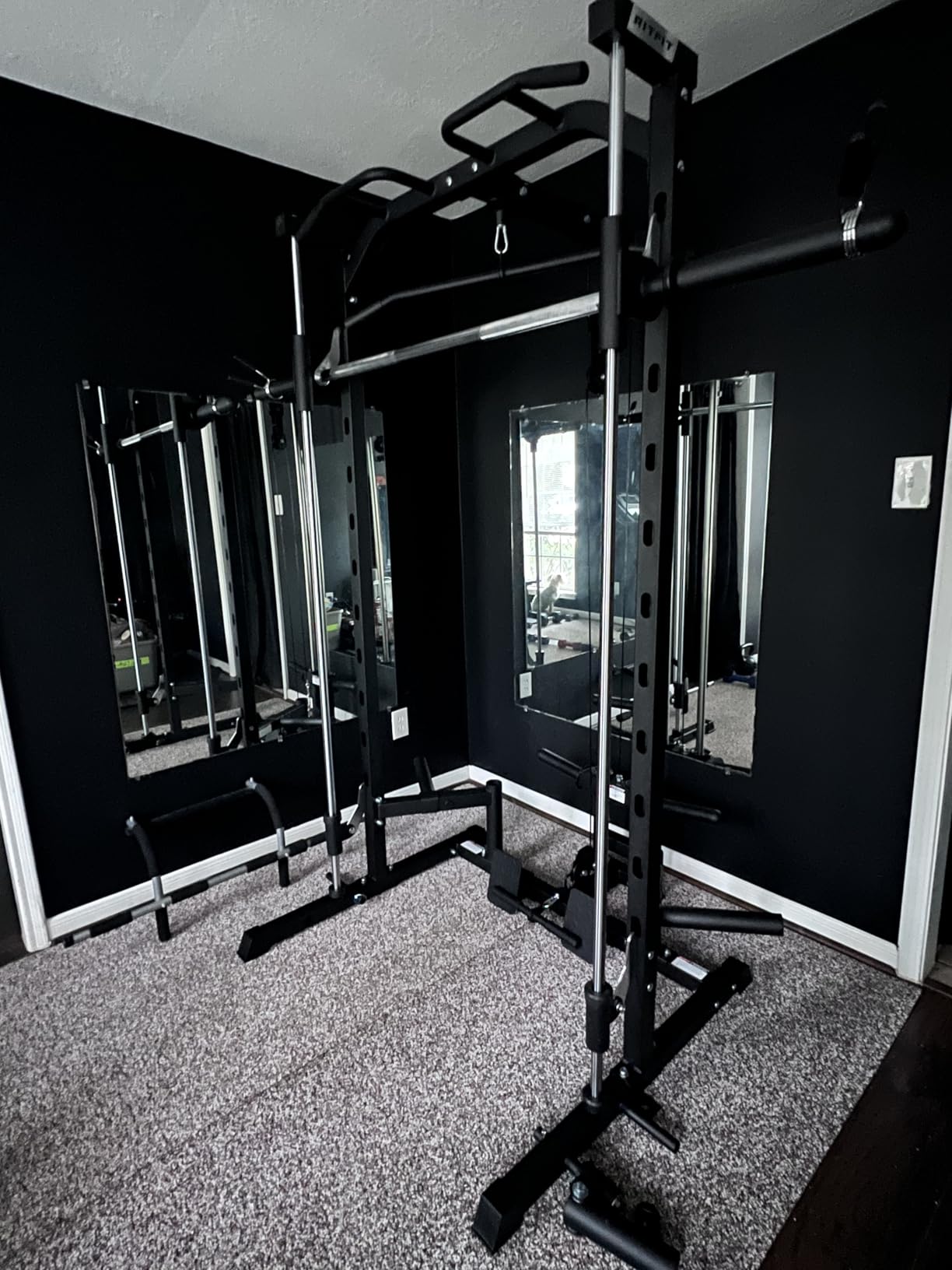 RitFit Smith Machine Power Rack with LAT-Pull Down System | Half Smith Machine with Landmine, Barbell Bar, Plate Storage Pegs and More Training Attachment customer photo 2