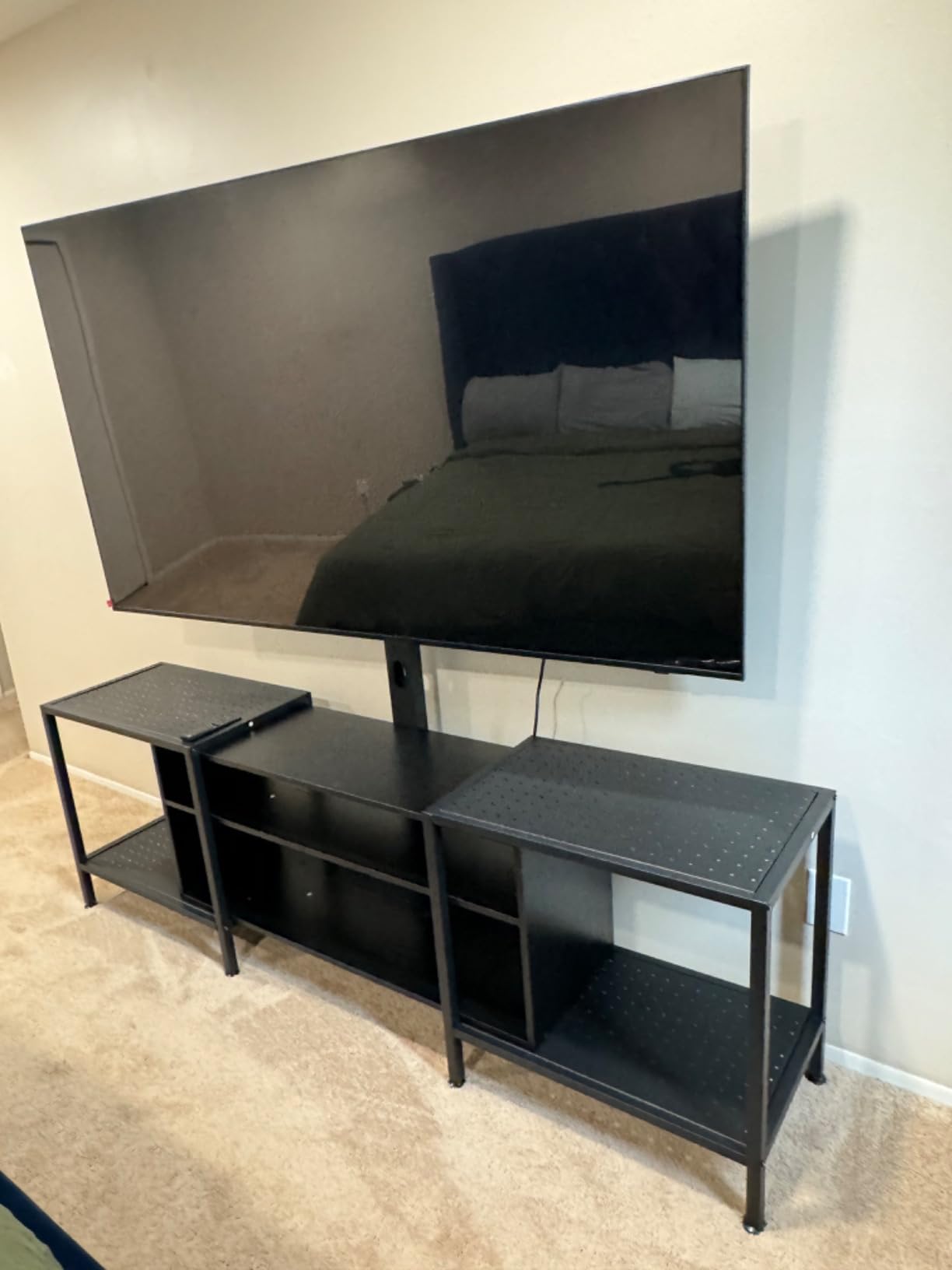 IRONCK 79 Inch TV Stand for TVs up to 85 Inch with Mount and Power Outlet, 3 Tiers TV Console with Storage Shelves, Entertainment Center, Steel Frame, for Living Room, Bedroom, Black customer photo 1