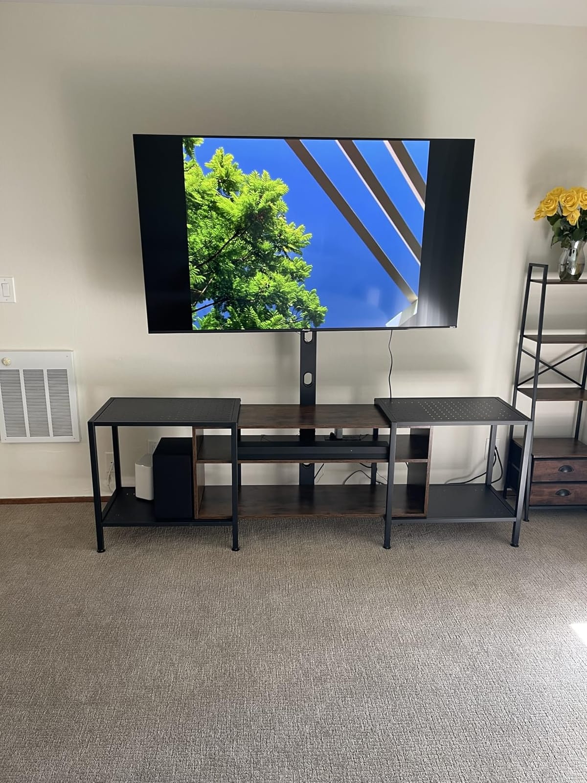 IRONCK 79 Inch TV Stand for TVs up to 85 Inch with Mount and Power Outlet, 3 Tiers TV Console with Storage Shelves, Entertainment Center, Steel Frame, for Living Room, Bedroom, Black customer photo 2