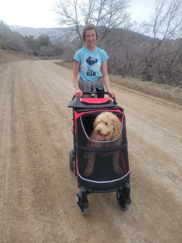 Dog Stroller for Medium/Large Dogs One-Click Folding, Extra Large Pet Stroller for 2 Dogs with Storage Pocket & Shock Absorption, Up to 130 lbs, Grey customer photo 2