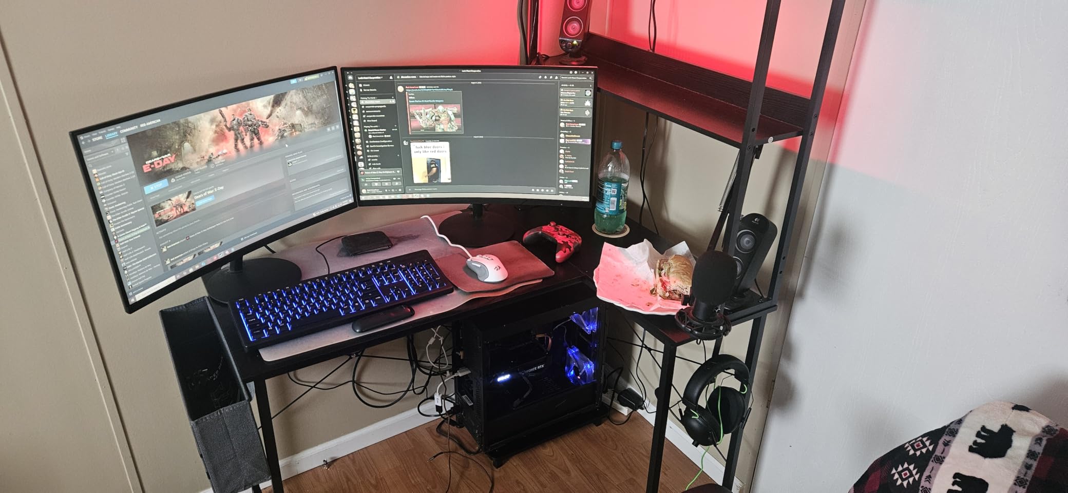 AODK L Shaped Desk Gaming Desk with LED Light & Power Outlet | 53 Inch Black Reversible L Shaped Computer Table with Shelf & Storage Bag & Hook for Home Office customer photo 2