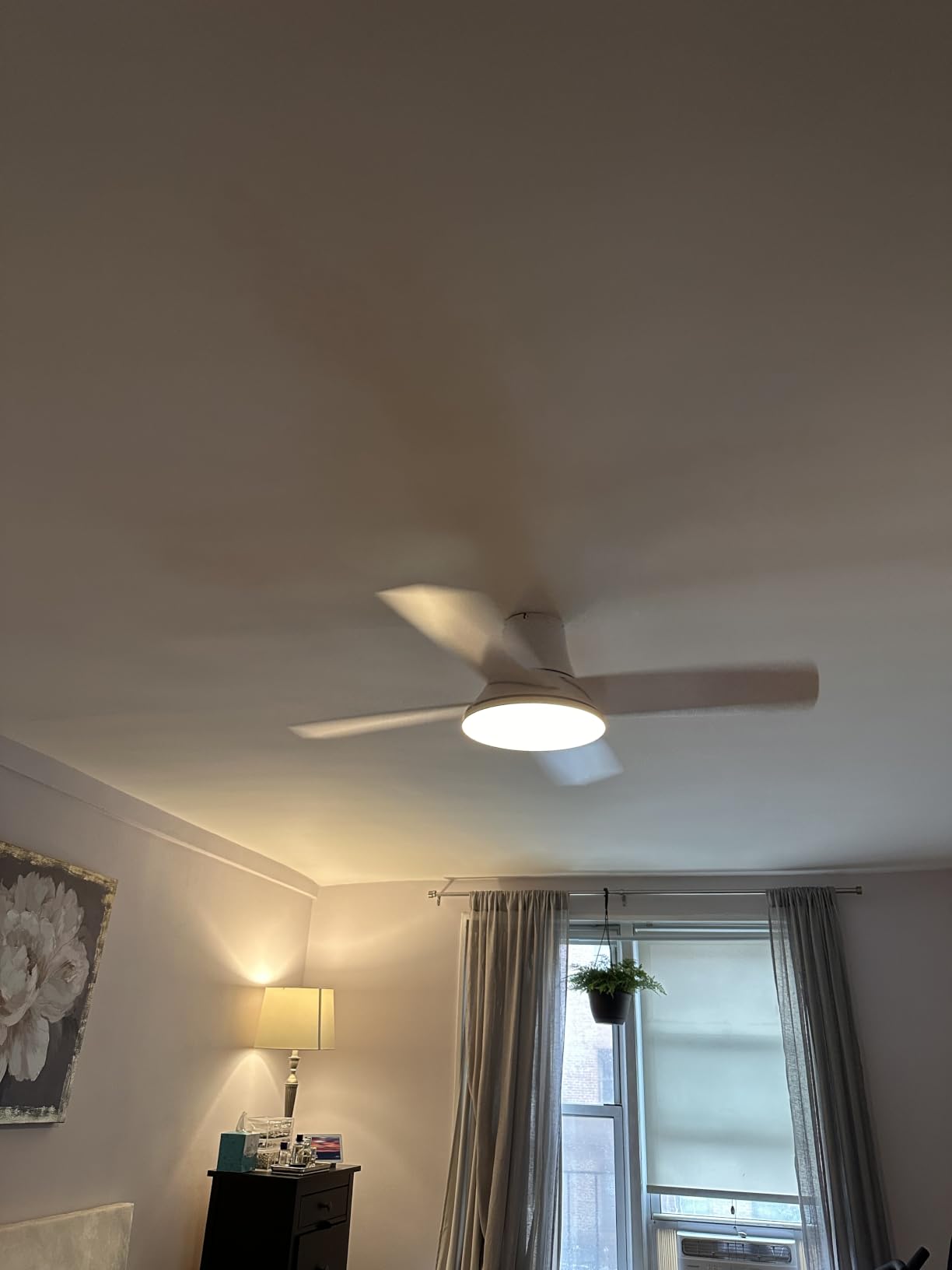 DREO Ceiling Fans with Lights, 44'', RGBIC Flush Mount Smart Ceiling Fan | Quiet DC Motor for Bedroom, Dimmable LED, 12 Speeds & 3 Fan Modes, Low Profile Easy Install, 12H Timer, App & Remote Control customer photo 1